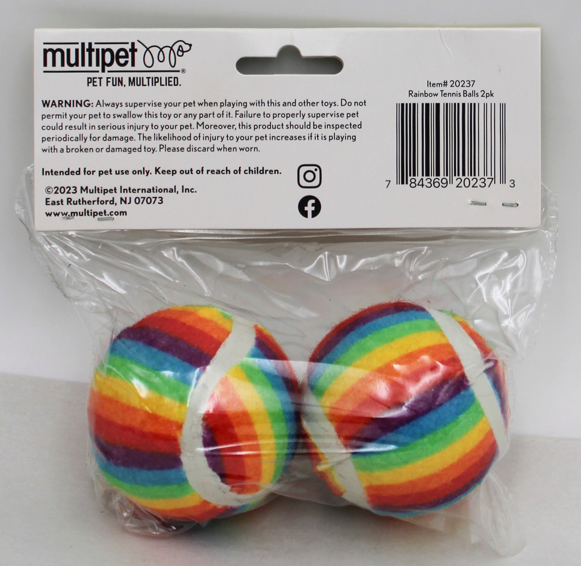 Multipet Rainbow Tennis Ball Cat Toy 2 Pack