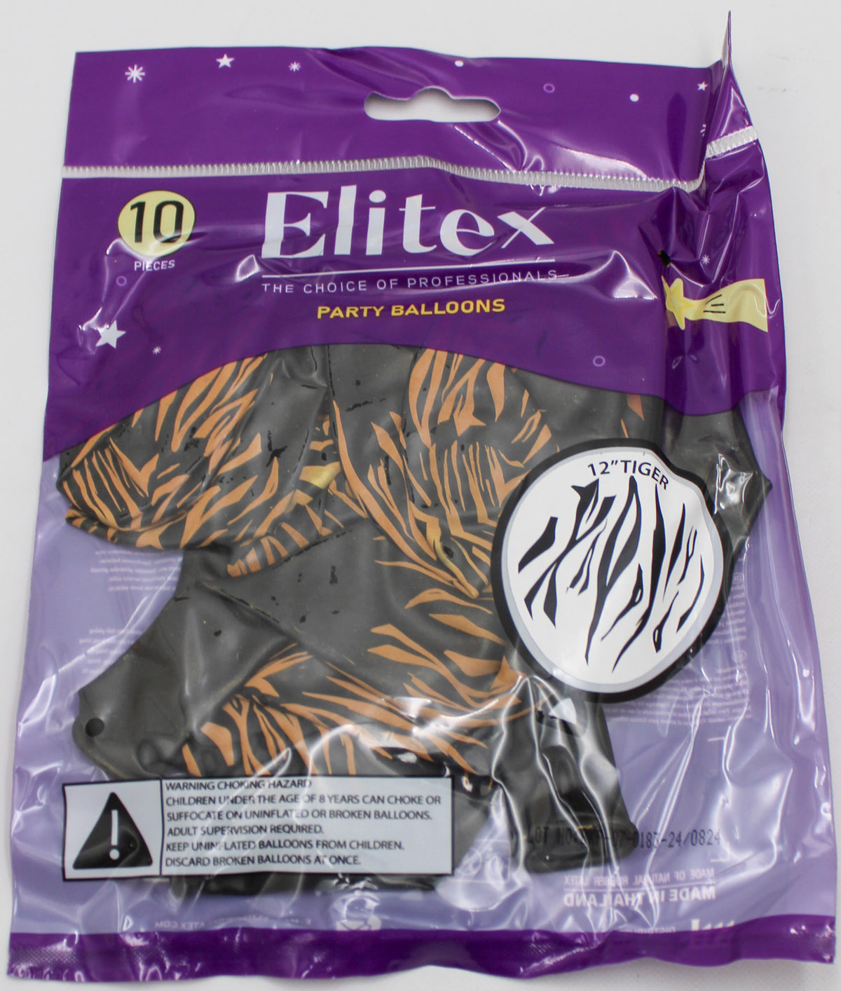 ELITEX 12" TIGER PRINTED BALLOON, BLACK/GOLD, 10 PACK