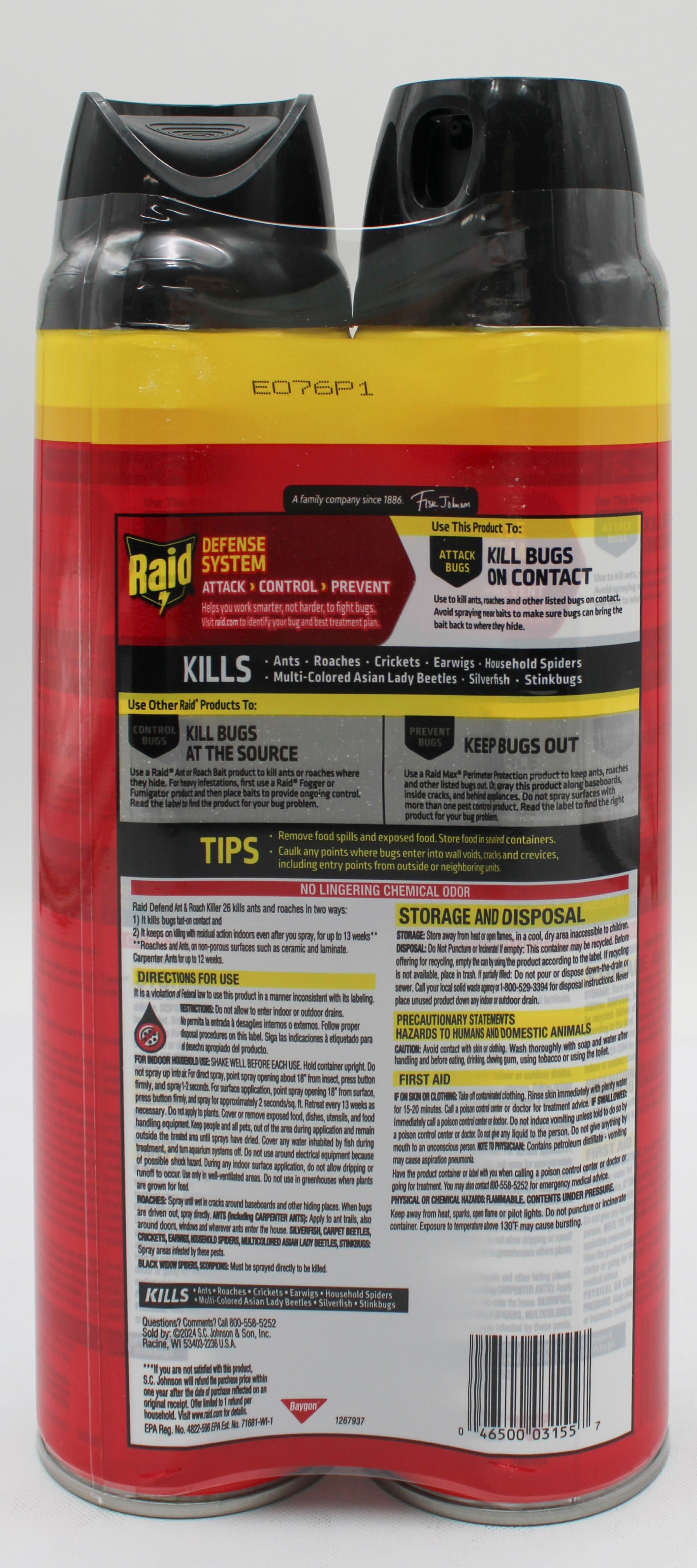 RAID DEFEND ANT & ROACH KILLER FRAGRANCE FREE TWIN PACK 20oz
