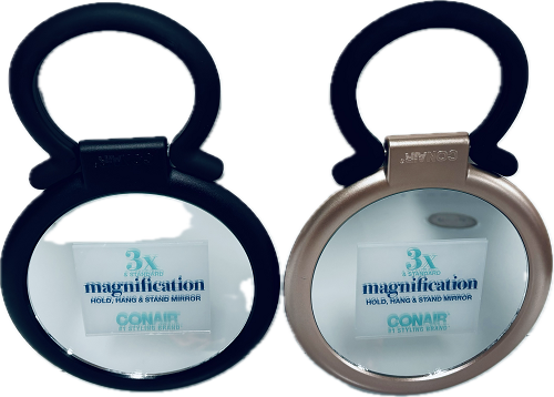 CONAIR 3x &STANDARD MAGNIFICATION HOLD,HANG & STAND MIRROR BLACK/BRONZE NI
