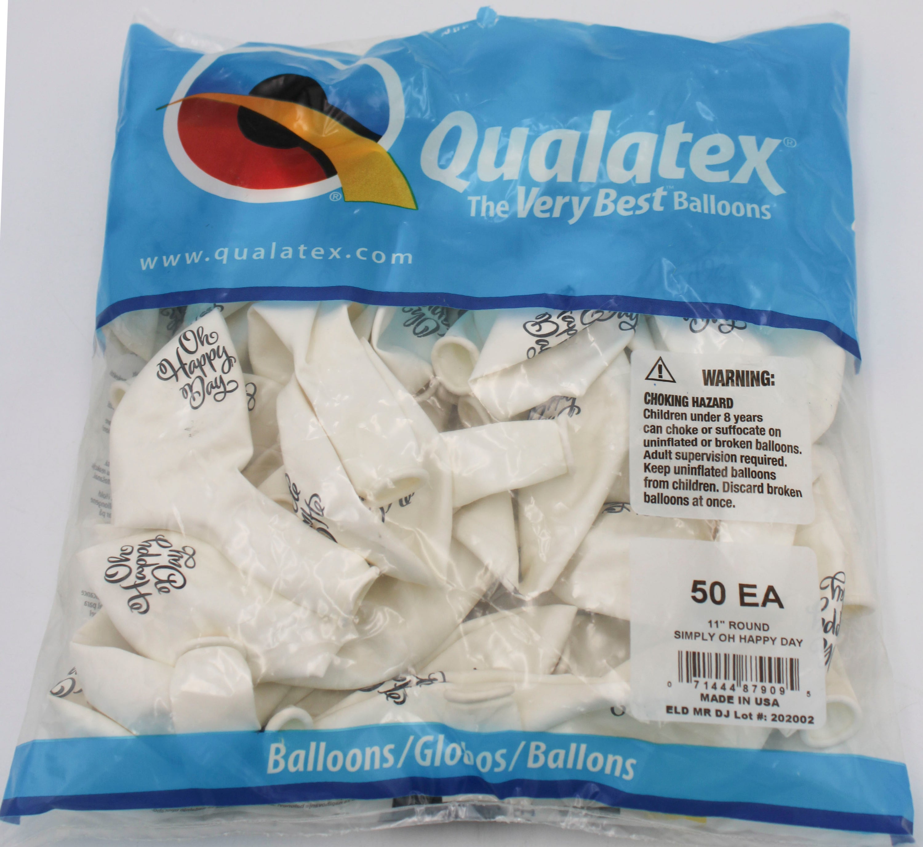 11" ROUND QX LATEX BALLOON WHITE 50CT SIMPLY OH HAPPY DAY