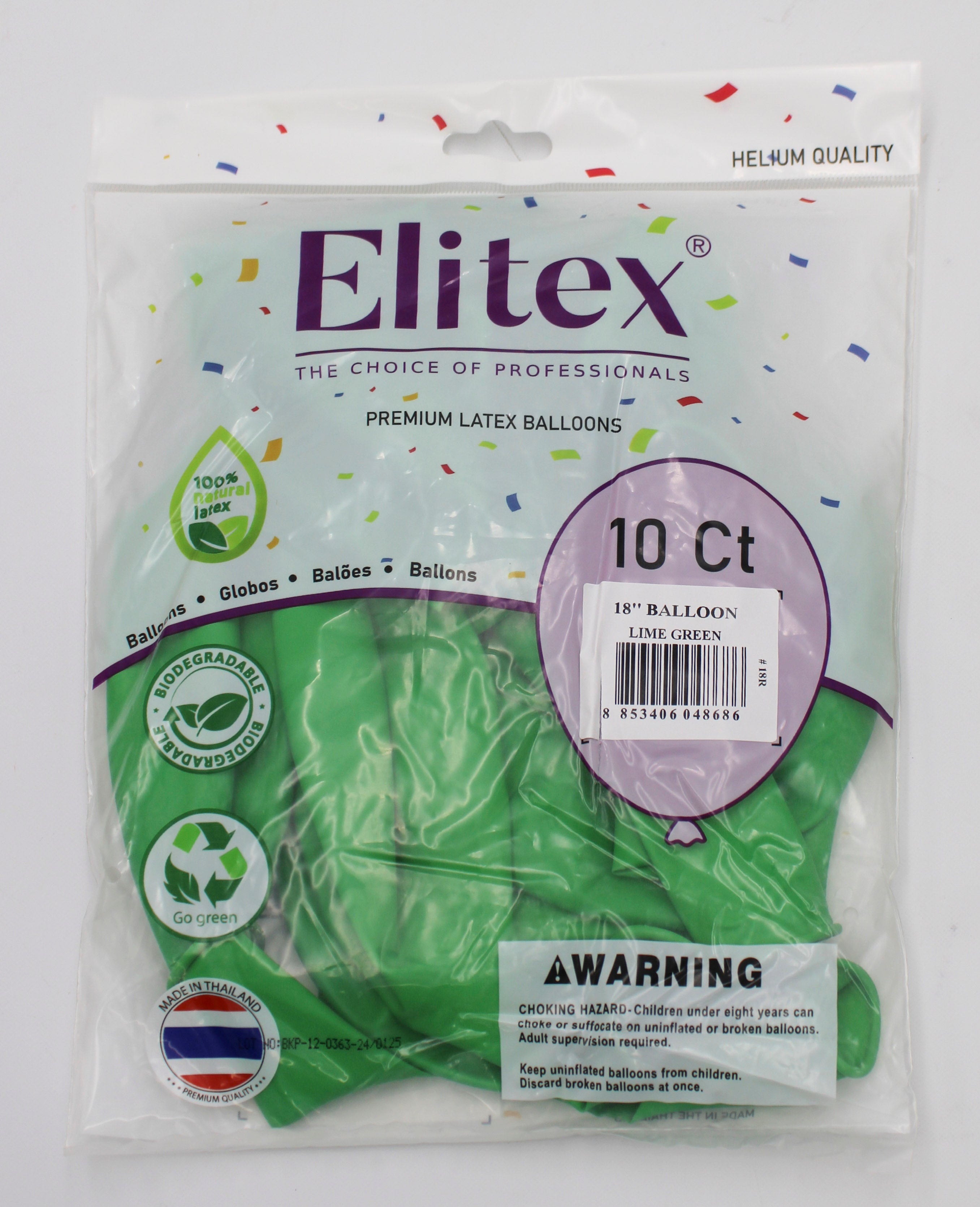ELITEX 18" LIME GREEN ROUND BALLOON, 10 PACK
