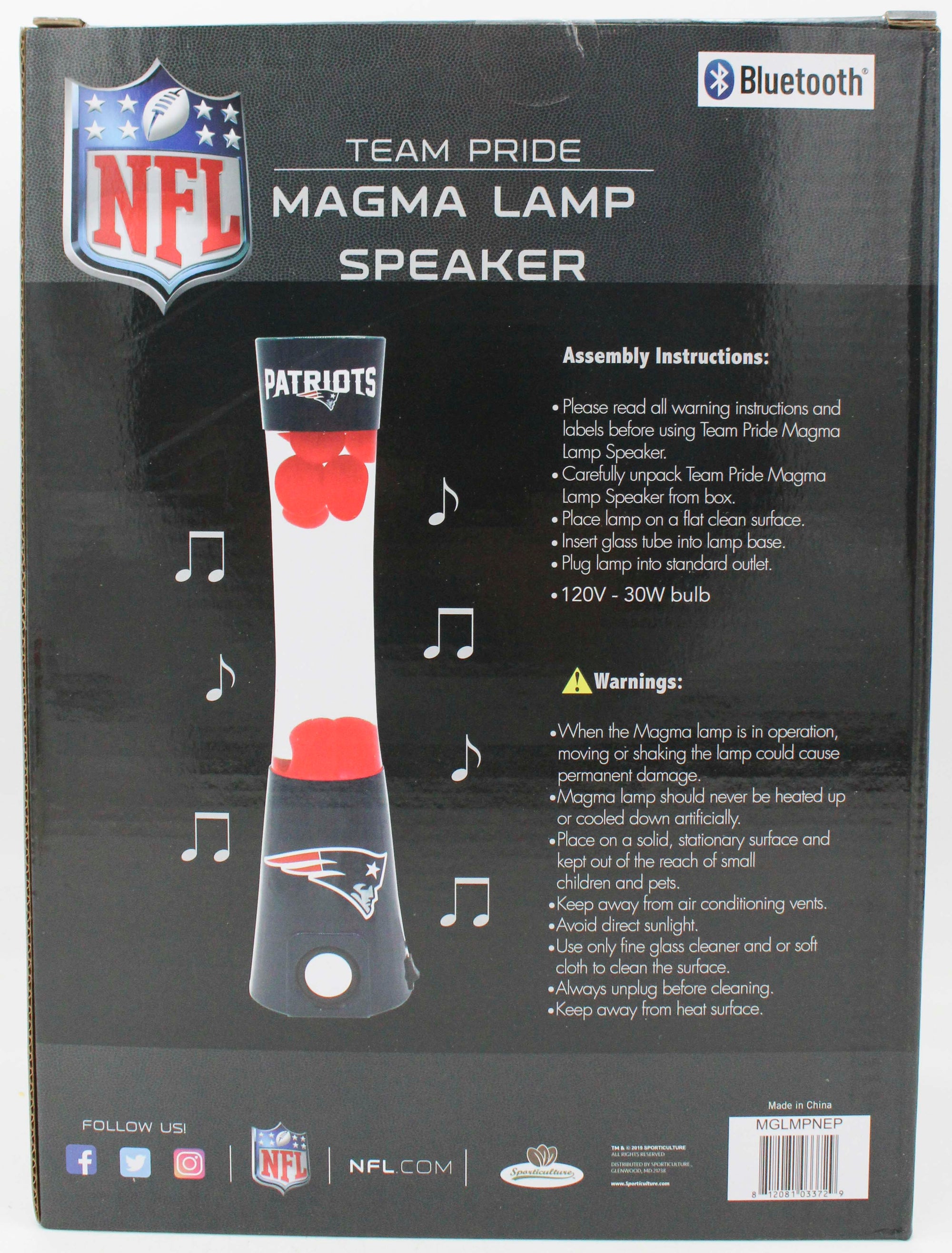 OFFICIALLY LICENSED NEW ENGLAND PATRIOTS MAGMA LAMP SPEAKER 16.5"