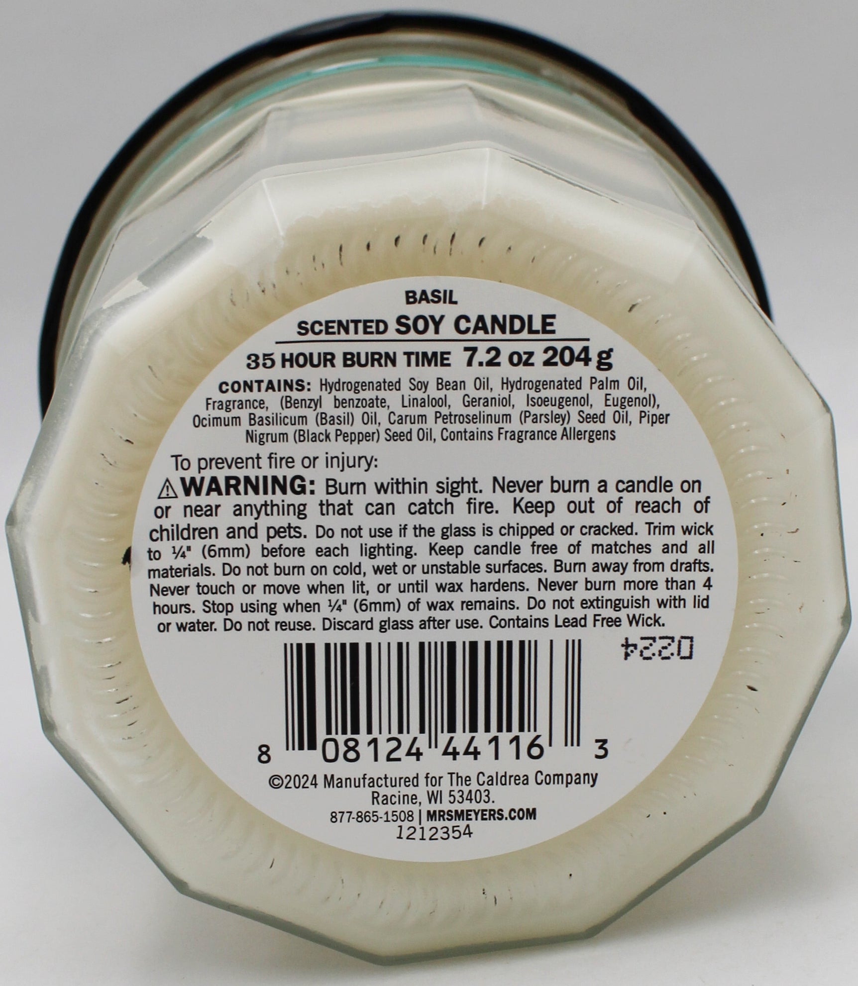 MRS MEYERS CANDLE SOY BASIL 7.2oz