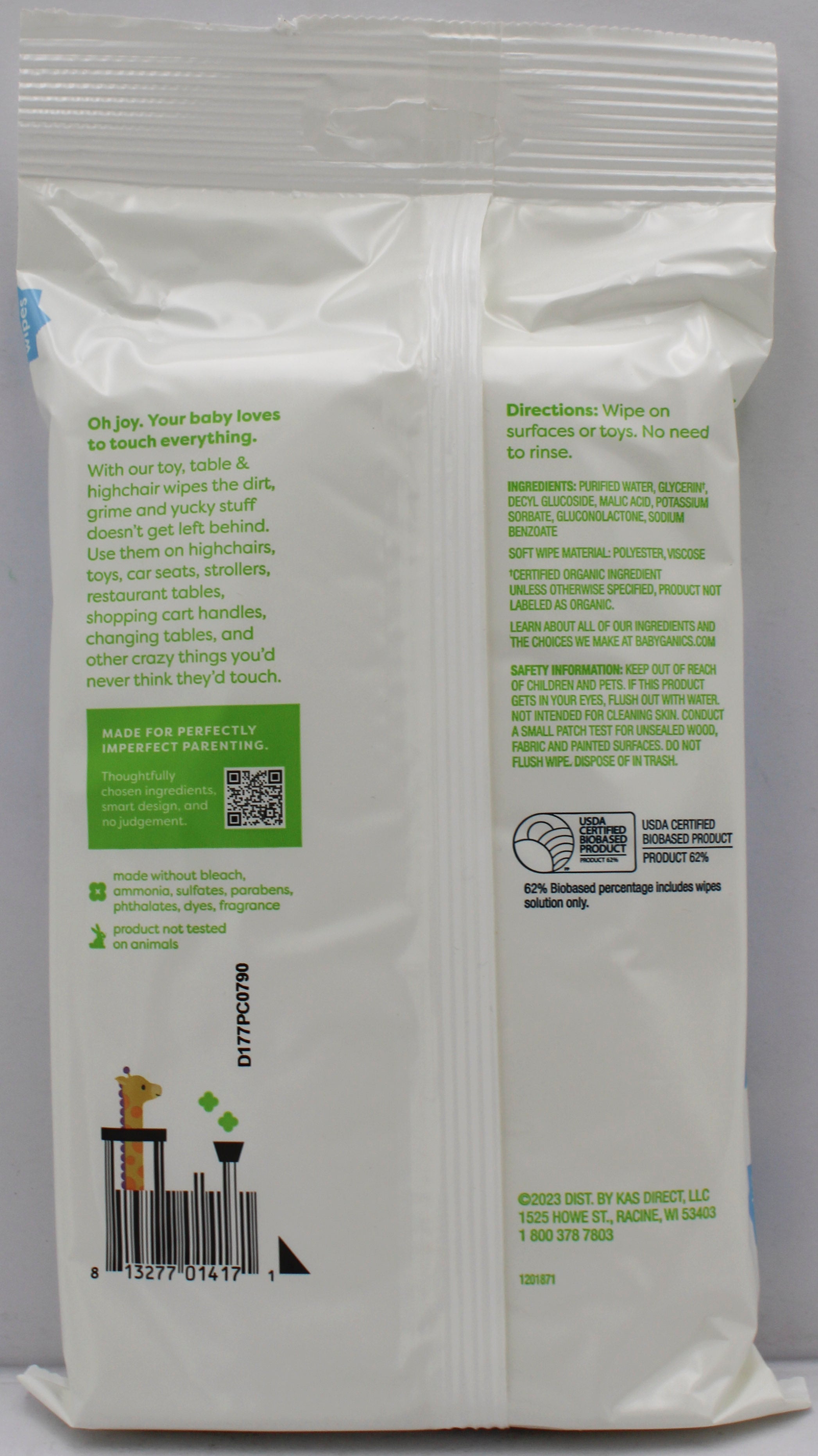 BABYGANICS TOY & TABLE WIPES FRAGRANCE FREE 25ct US