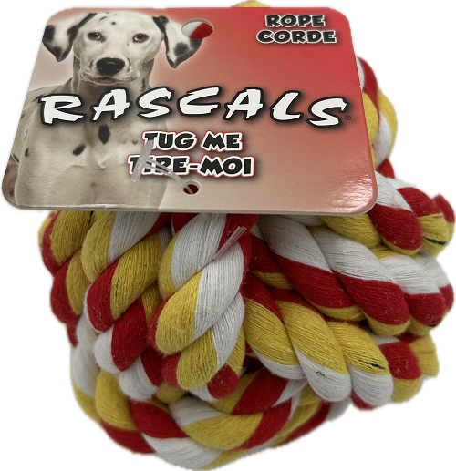 5" RED KNOTTY ROPE BALL DOG TOY