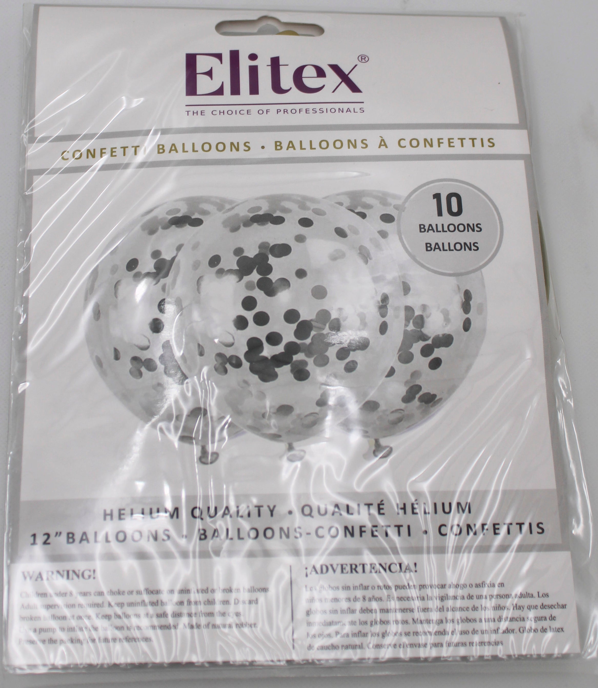 ELITEX 12" SILVER CONFETTI BALLOON, 10 PACK
