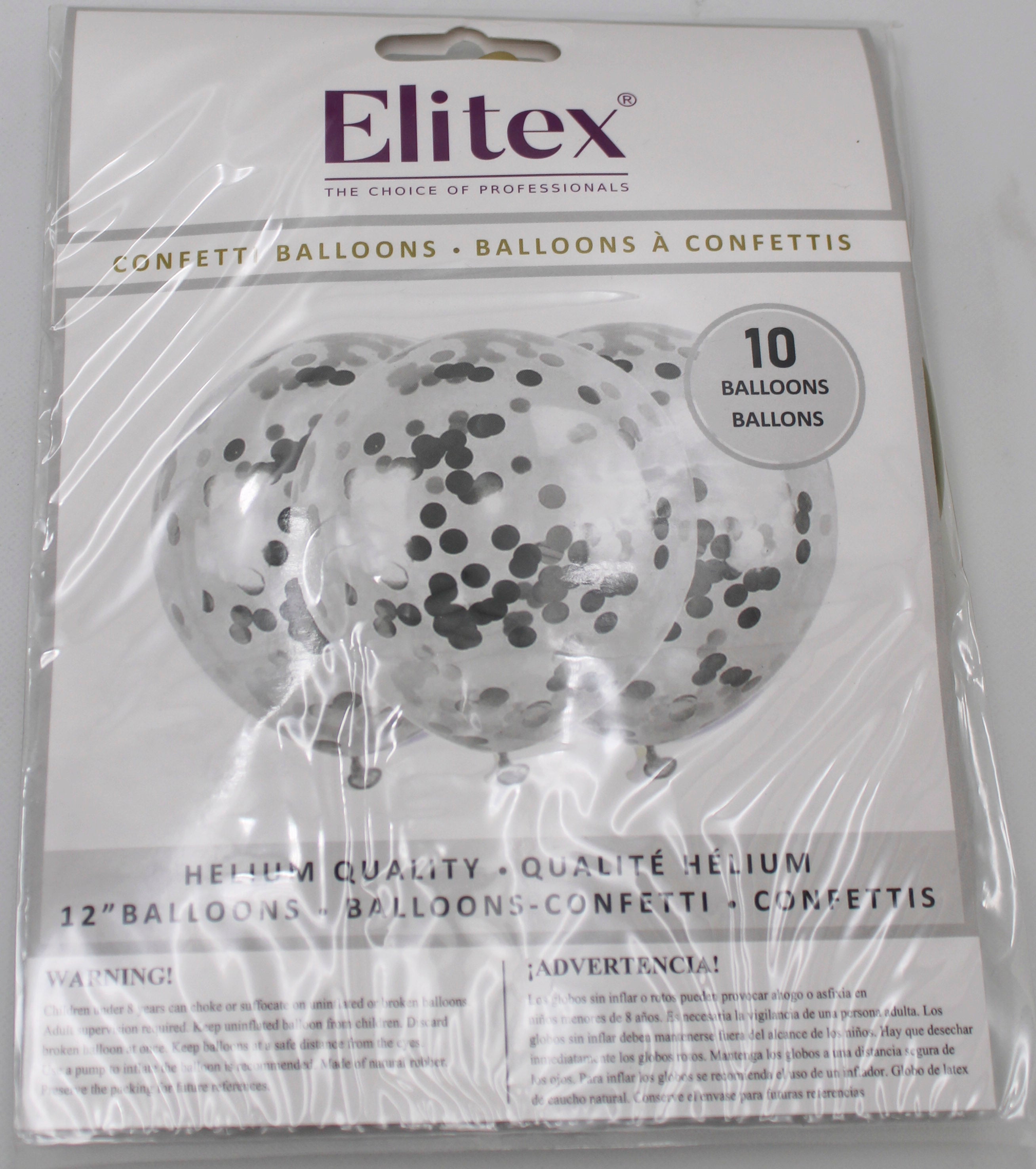 ELITEX 12" SILVER CONFETTI BALLOON, 10 PACK