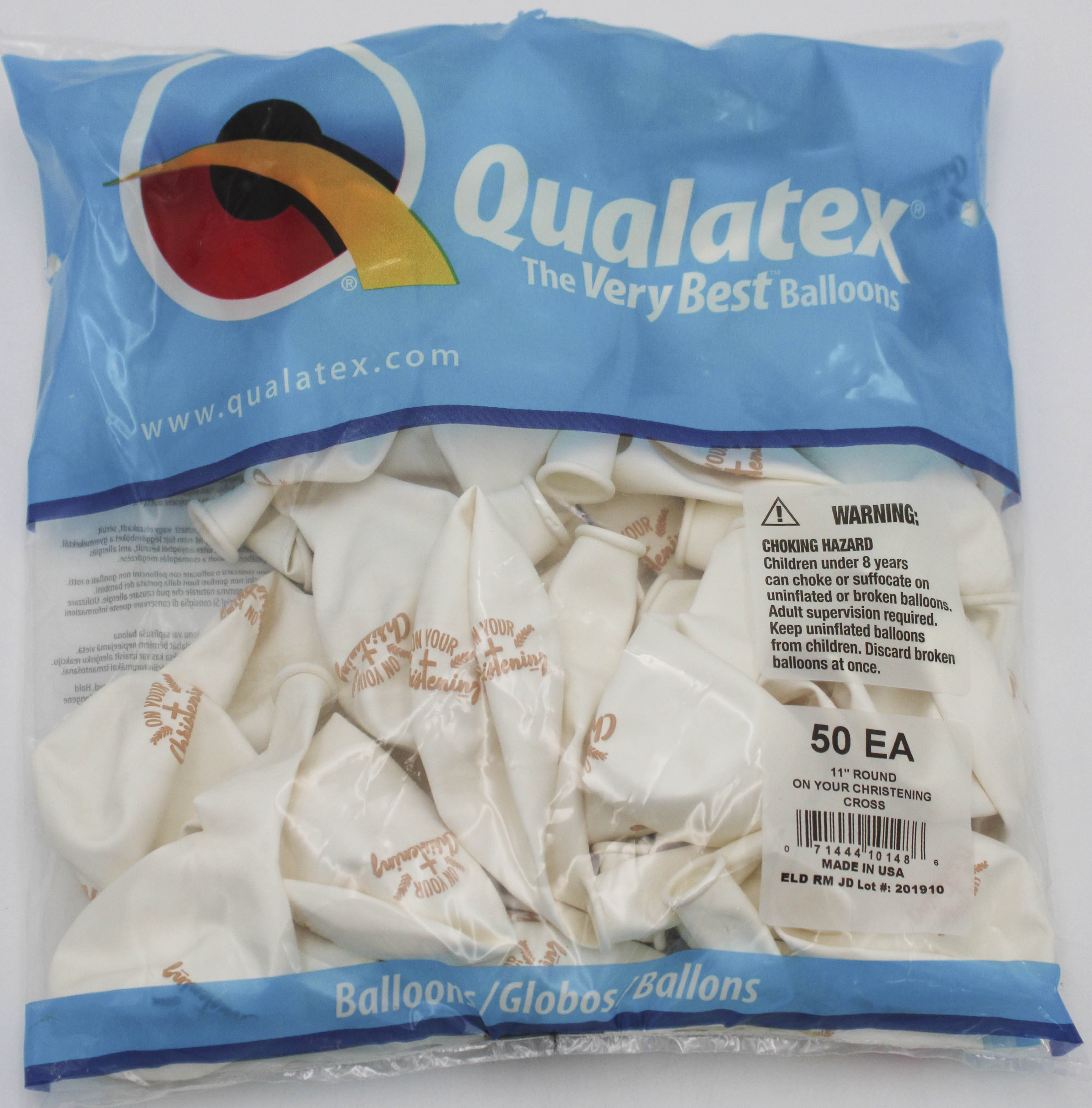11" ROUND QX LATEX BALLOON WHITE 50CT ON YOUR CHRISTENING CROSS