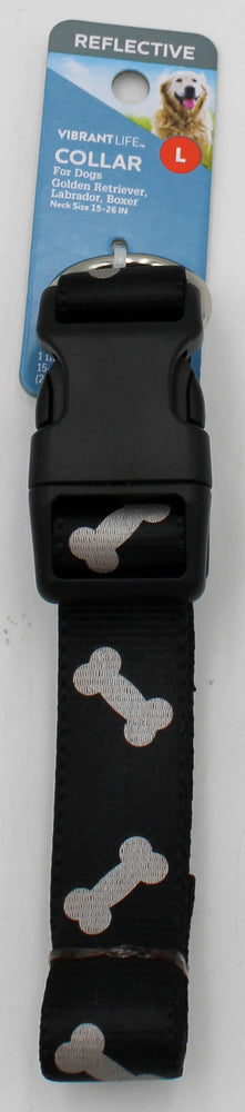 VIBRANT LIFE LARGE REFLECTIVE BONES COLLAR BLACK