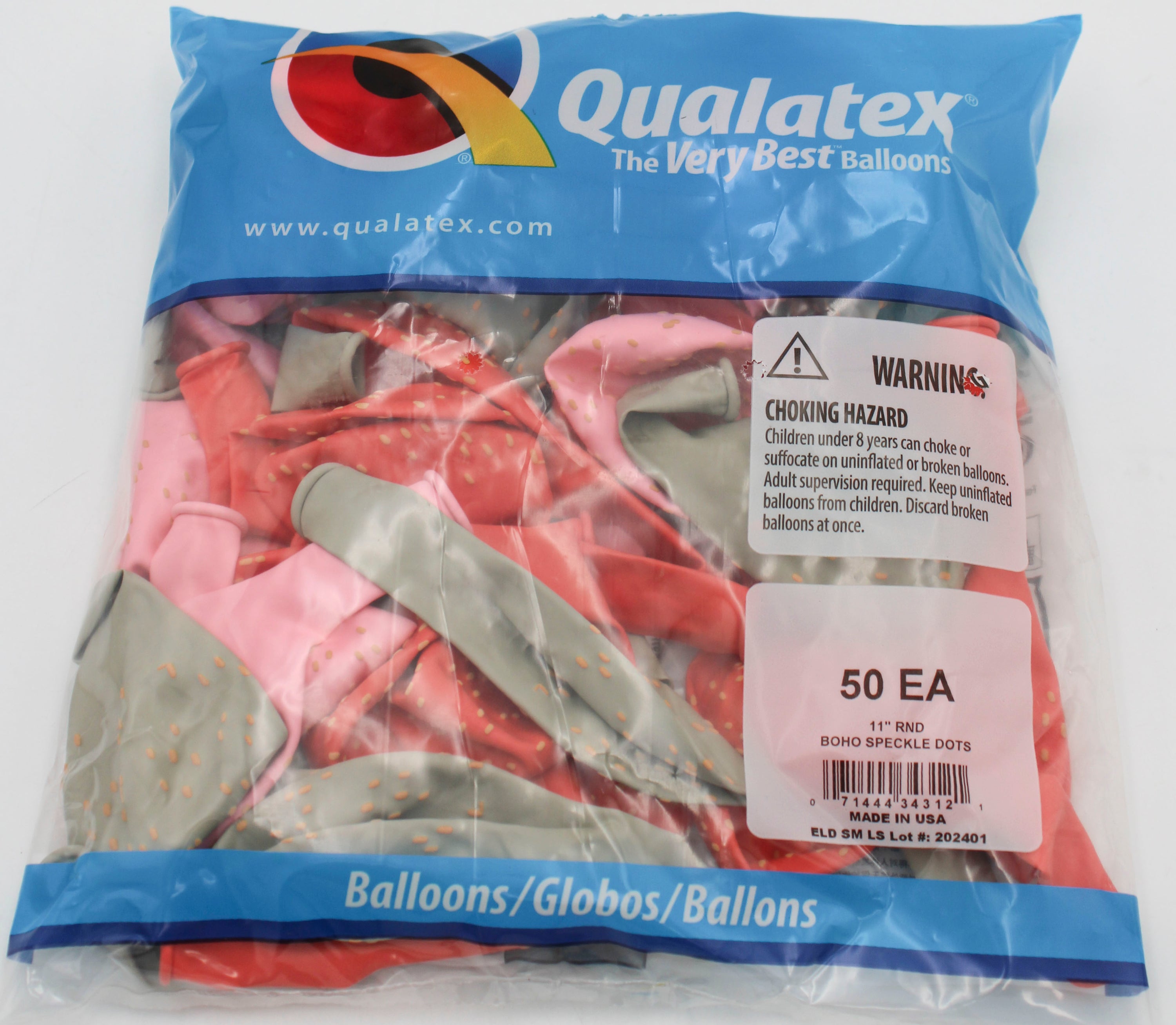 11" ROUND QX LATEX BALLOON AST 50CT BOHO SPECKLE DOTS