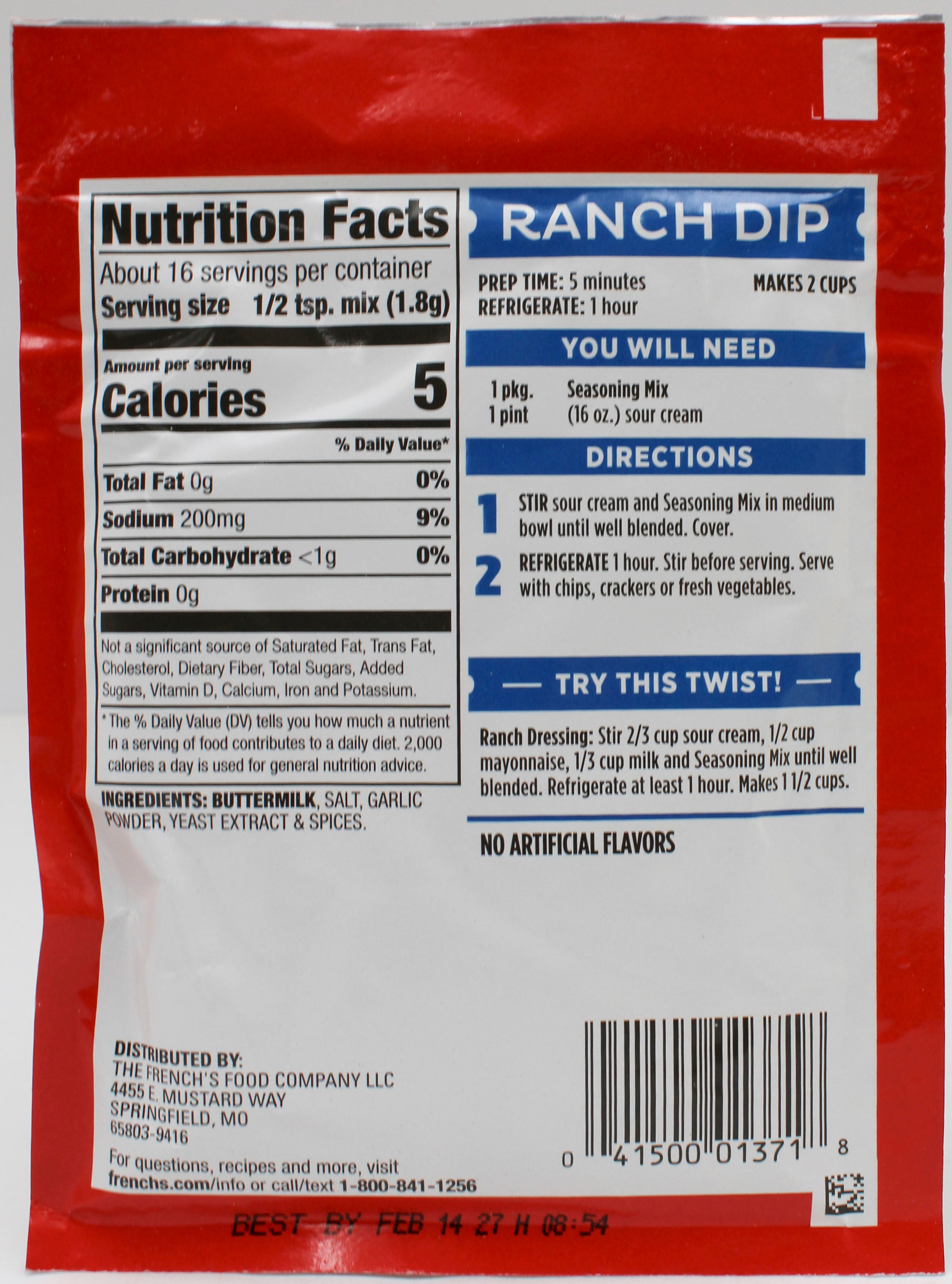 FRENCHS RANCH SEASONING MIX 1 Oz 2/14/27