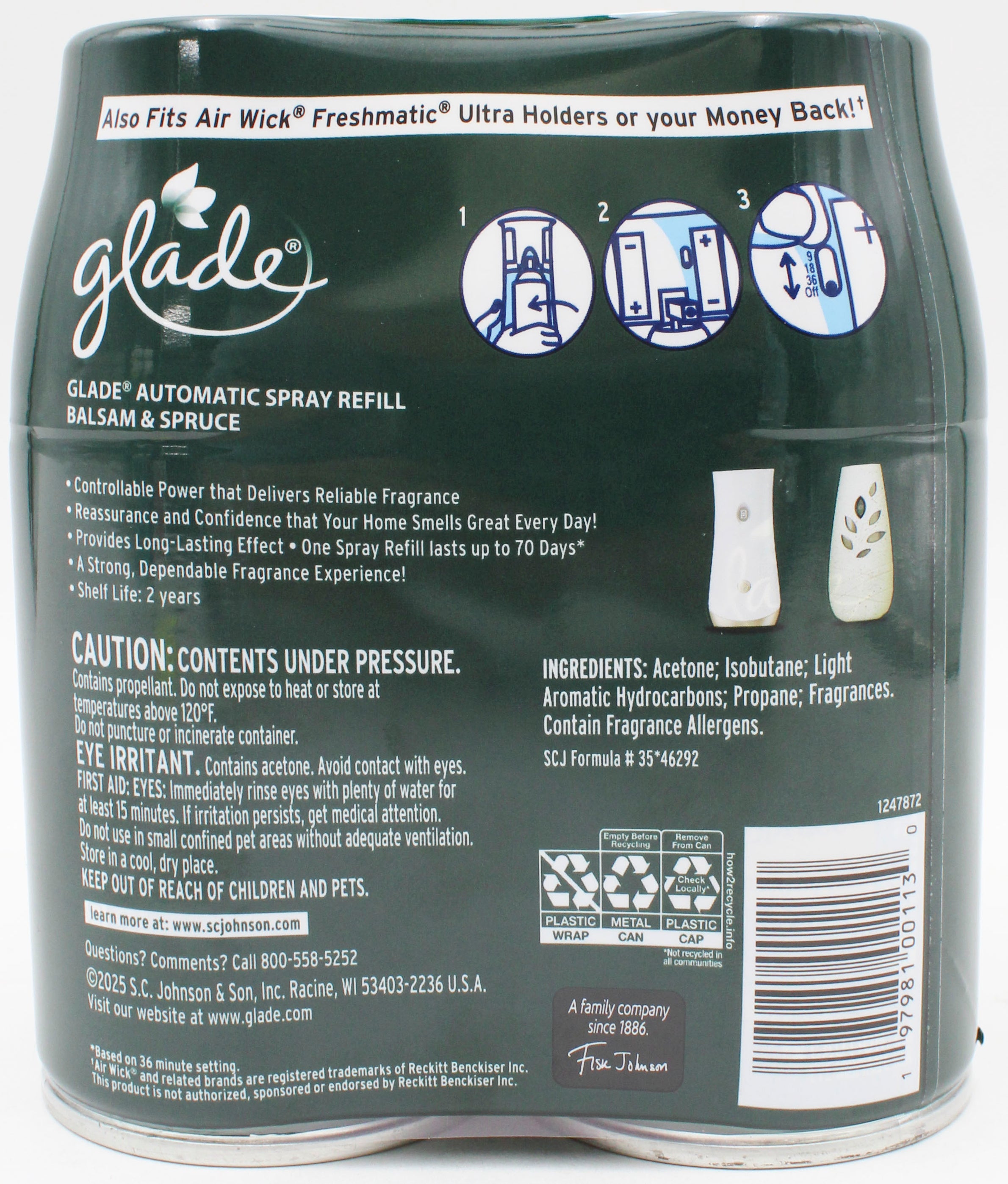 GLADE AUTOMATIC SPRAY BALSAM & SPRUCE 2 REFILLS 6.2oz US