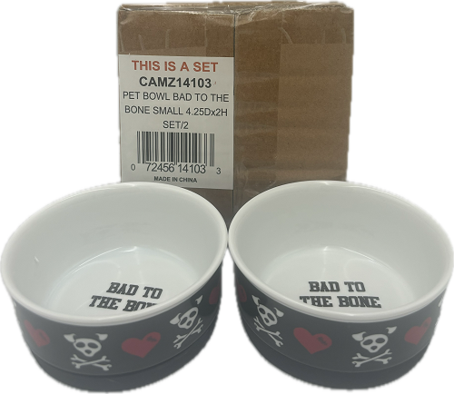 PET BOWL - BAD TO THE BONE SMALL 4.25Dx2H SET/2.