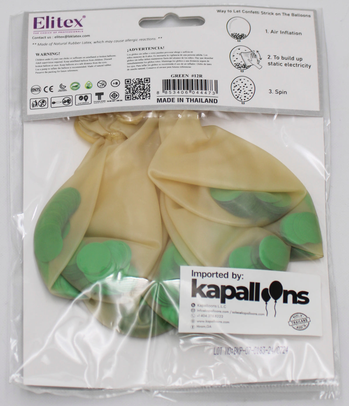 ELITEX 12" GREEN CONFETTI BALLOON, 10 PACK