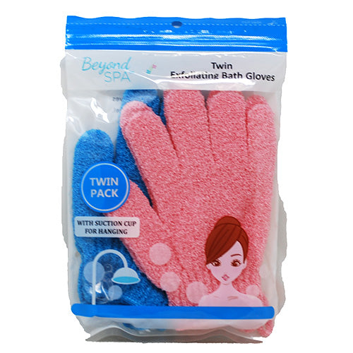 EXFOLIATING BATH GLOVE 2CT ASST. W/SUCTION CUP FOR HANGING