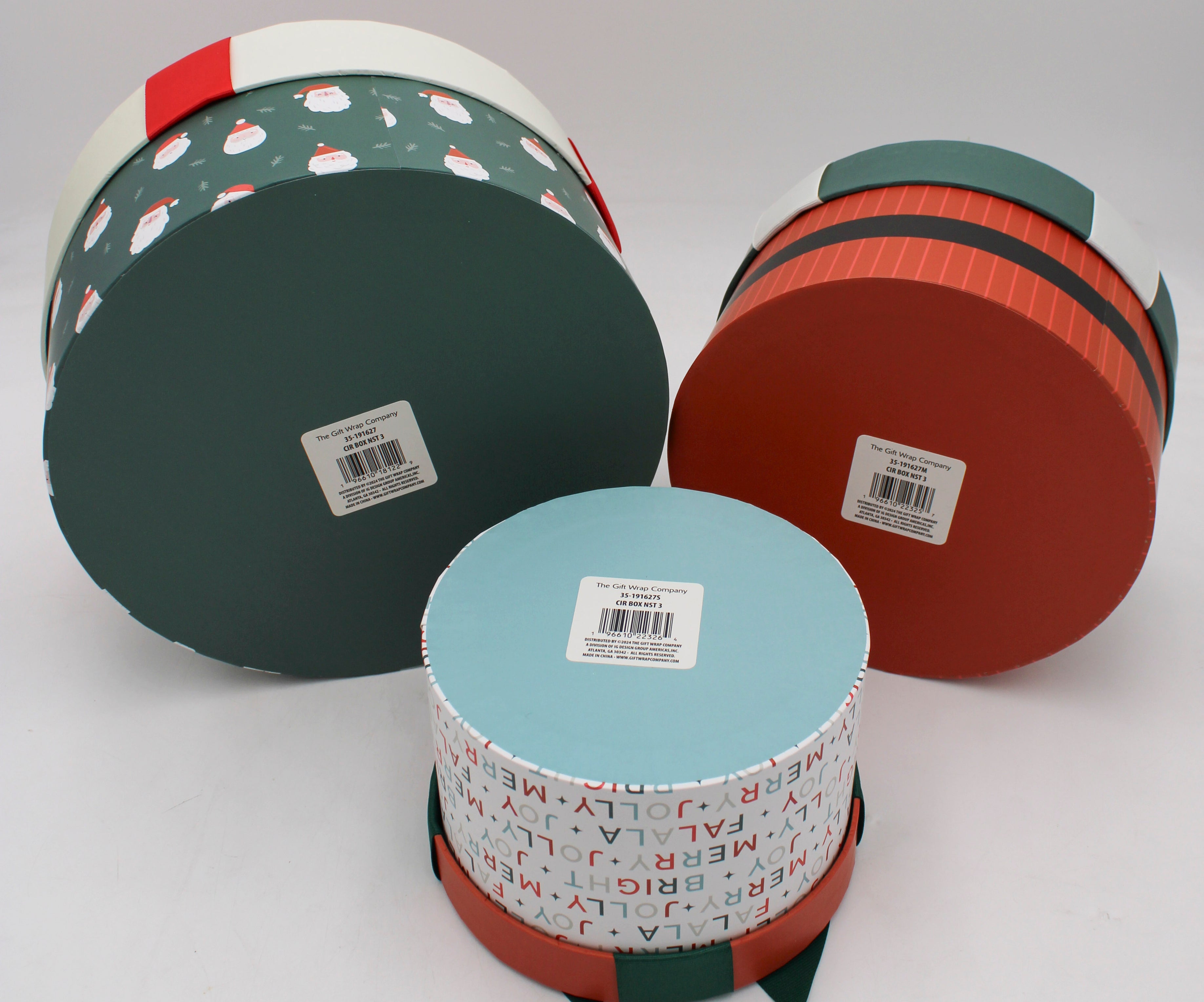 3CT NESTED CIRCLE GIFT BOXES -  SANTA