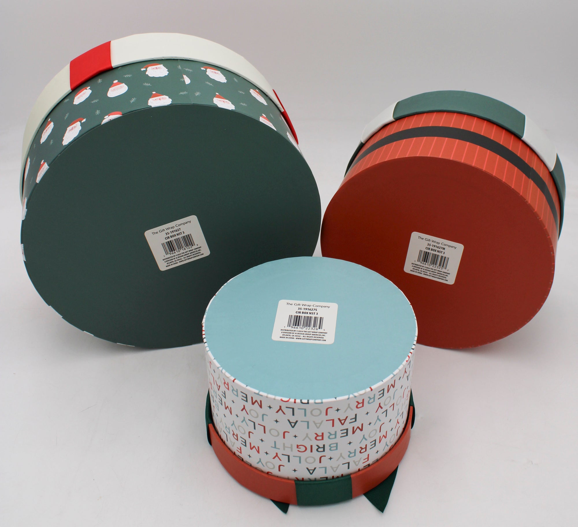 3CT NESTED CIRCLE GIFT BOXES -  SANTA