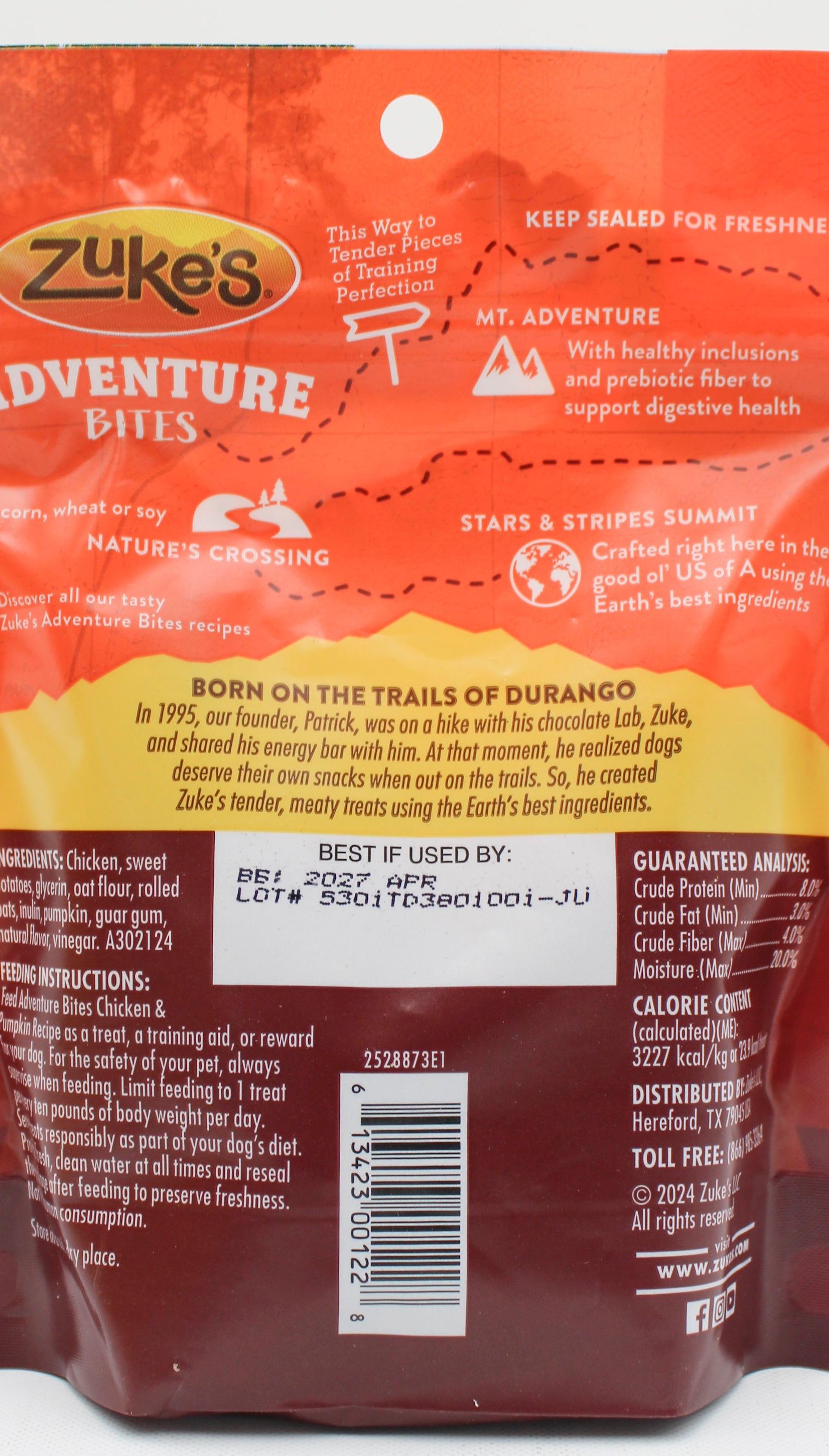 PURINA ZUKE'S ADVENTURE BITES SOFT DOG TREATS CHICKEN & PUMPKIN 6oz. NI BB 4/30/2027
