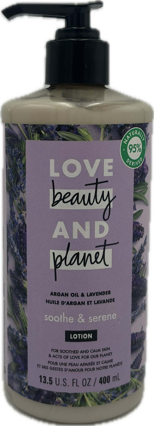 LOVE BEAUTY PLANET HAND & BODY LOTION ARGAN OIL + LAVENDER 13.5oz.