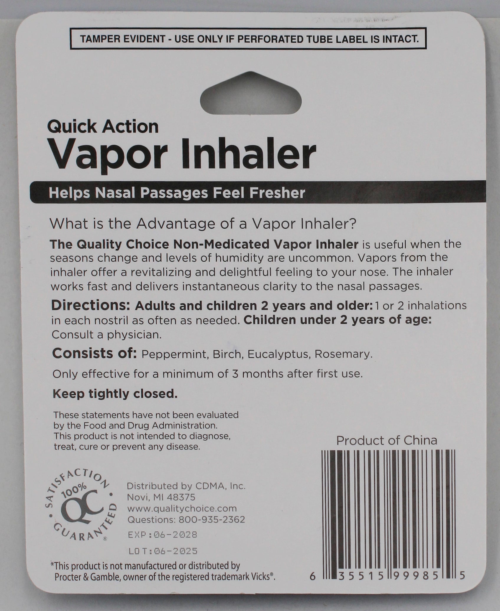 QUALITY CHOICE QUICK ACTION VAPOR INHALER .0176oz EXP 6/2028