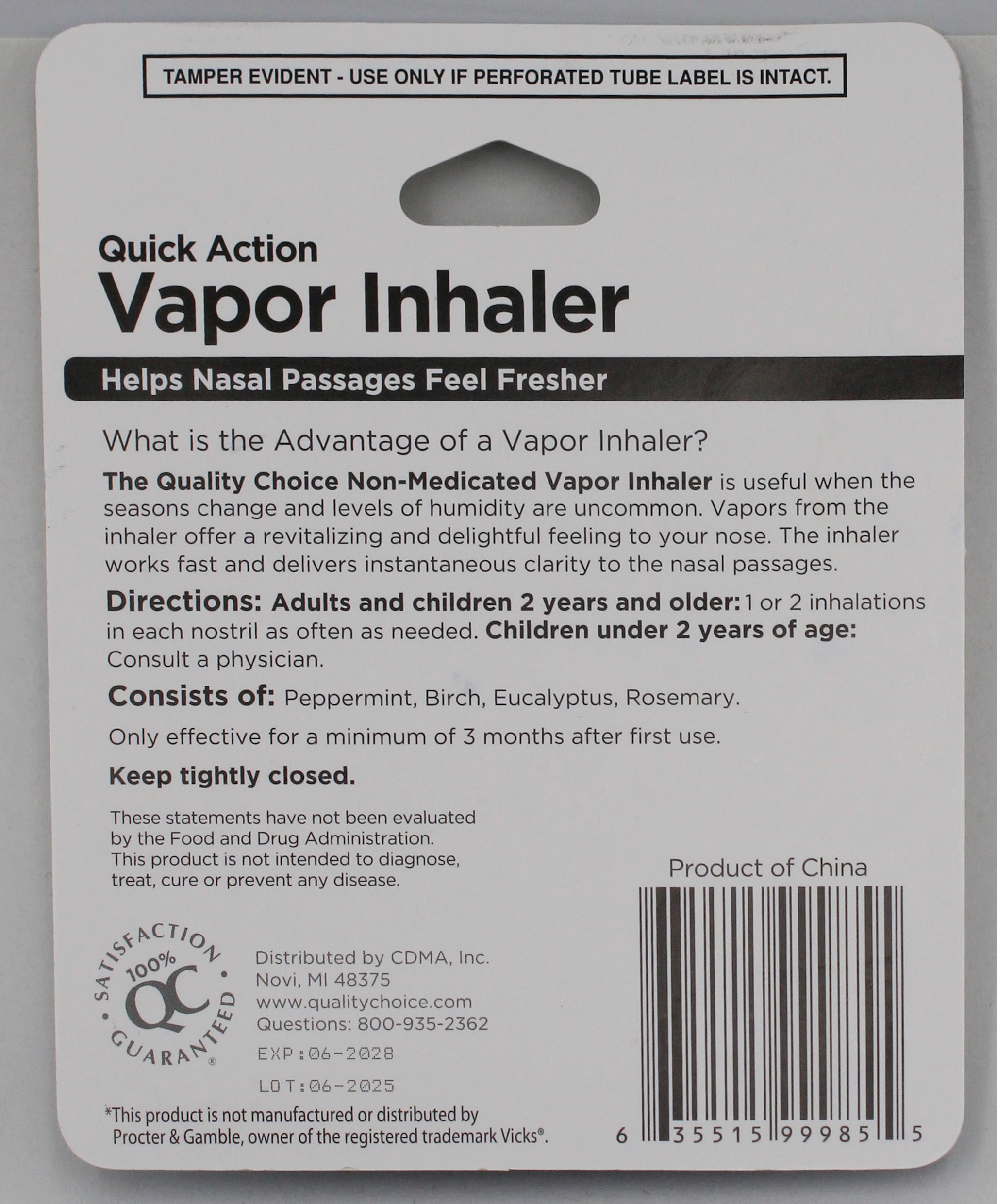QUALITY CHOICE QUICK ACTION VAPOR INHALER .0176oz EXP 6/2028