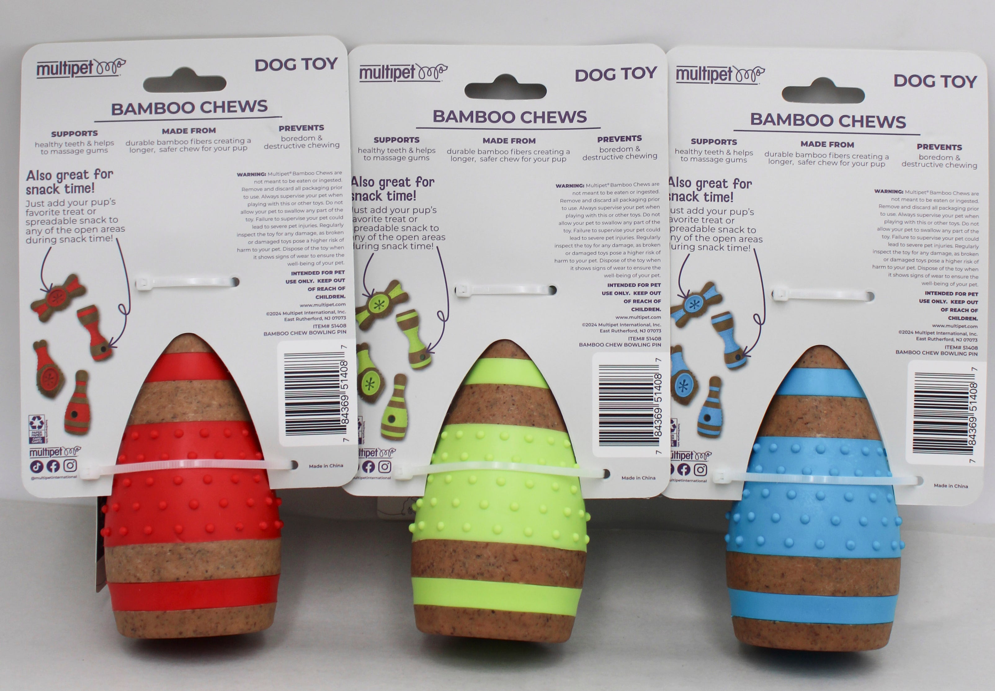 MULTIPET PET BAMBOO CHEWS BOWLING PIN DOG CHEW TOY 6"