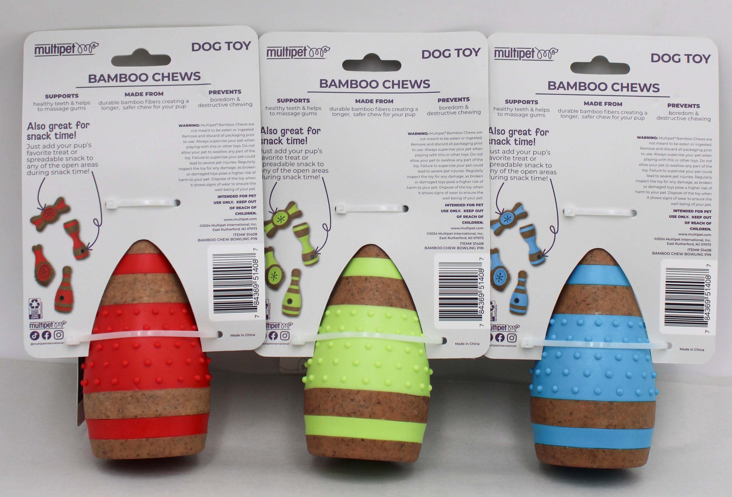 MULTIPET PET BAMBOO CHEWS BOWLING PIN DOG CHEW TOY 6"