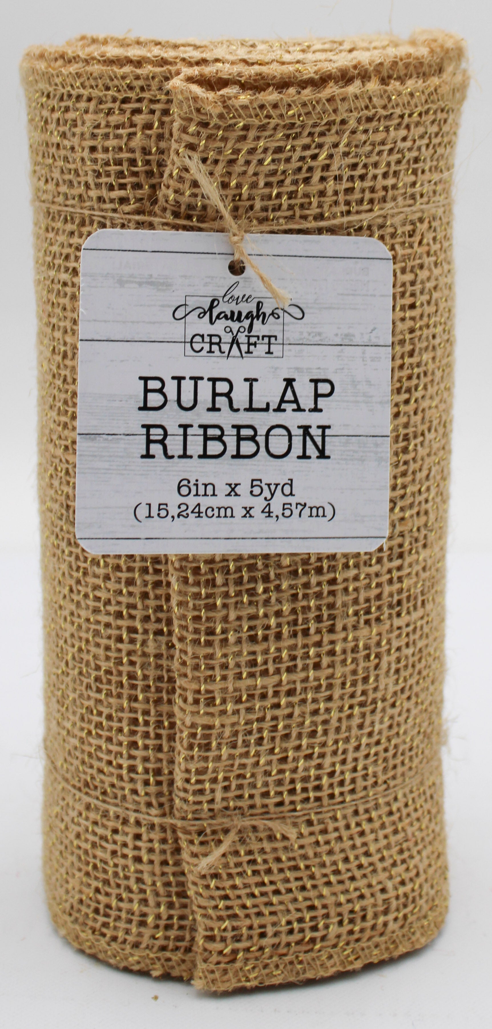 6 IN X 5 YD BURLAP RIBBON - NATURAL GOLD TIN