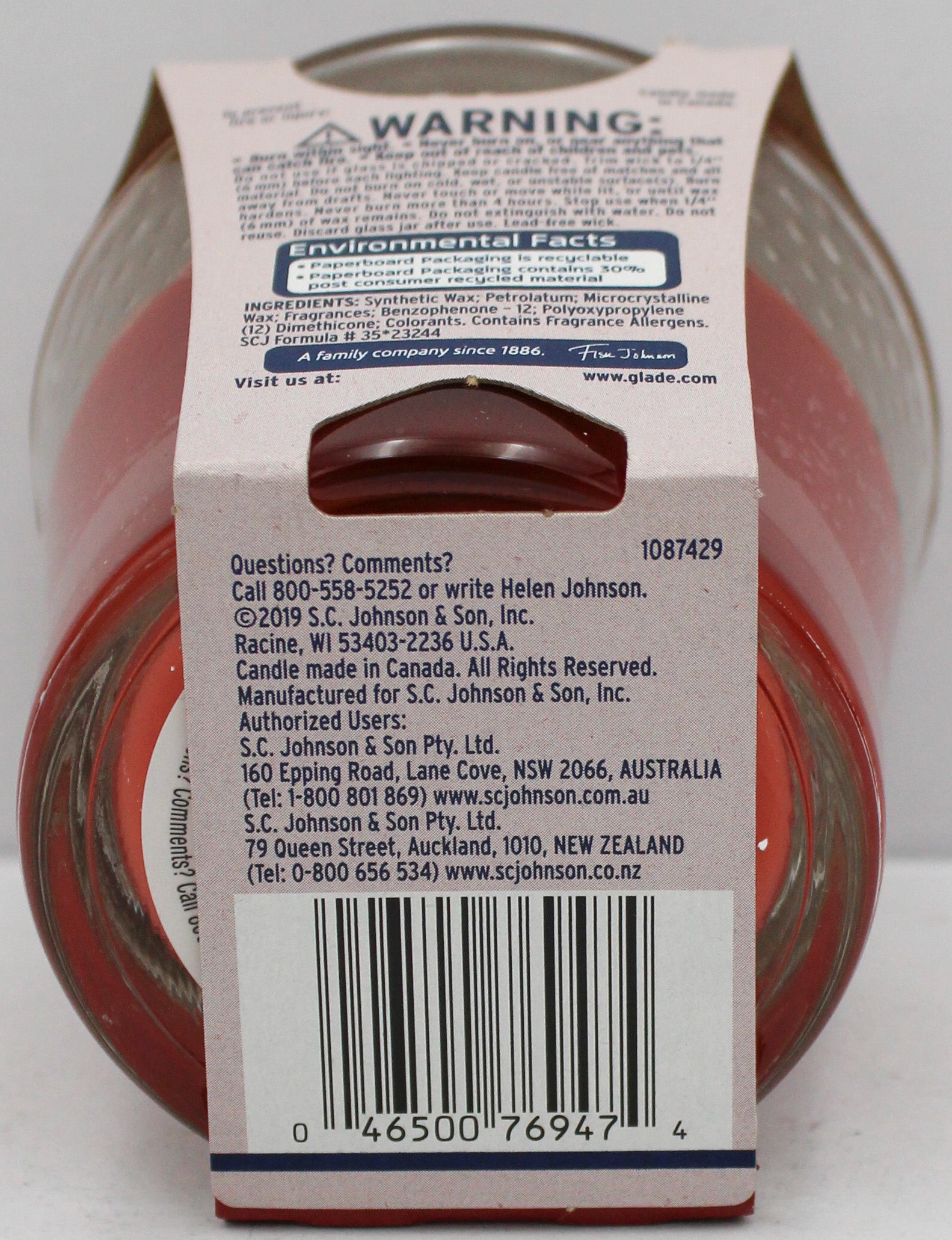 GLADE CANDLE APPLE CINNAMON 3.4oz