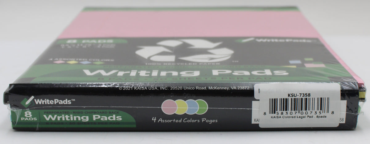 LEGAL PAD 8.5" X 11.75" & 5" X 8" 50 SHEETS 8PACK  ASSORTED