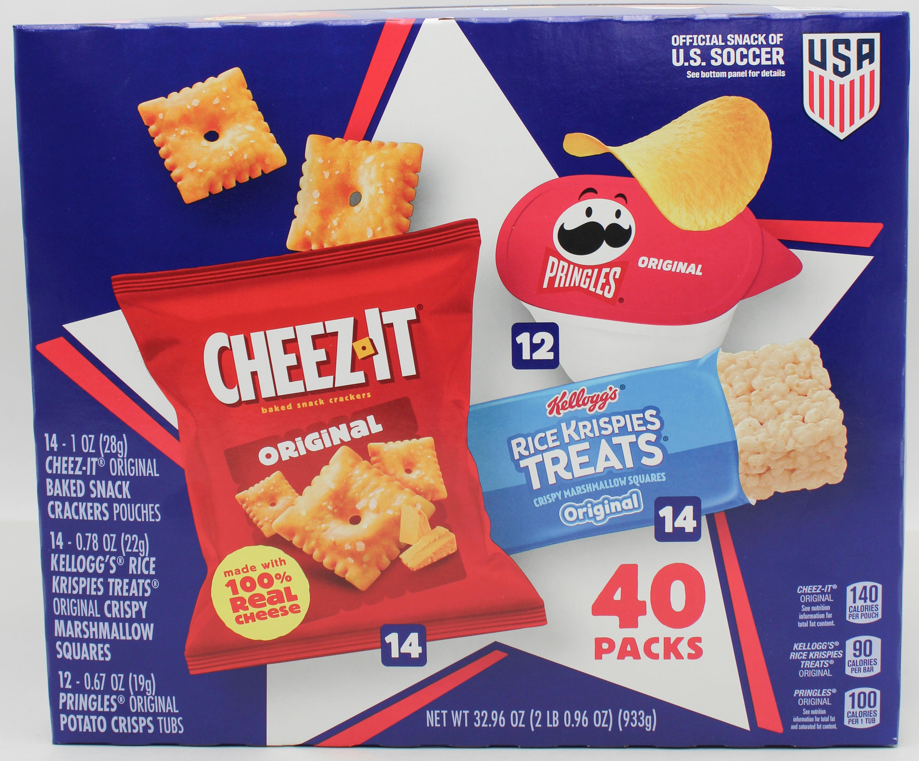 CHEEZ-ITS, PRINGLES, RICE KRISPIES VARIETY CLUB PACK 40CT 32.96 Oz BB 11/1/26 NI