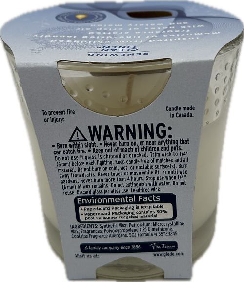 Glade Candle Clean Linen Scent 3.4oz