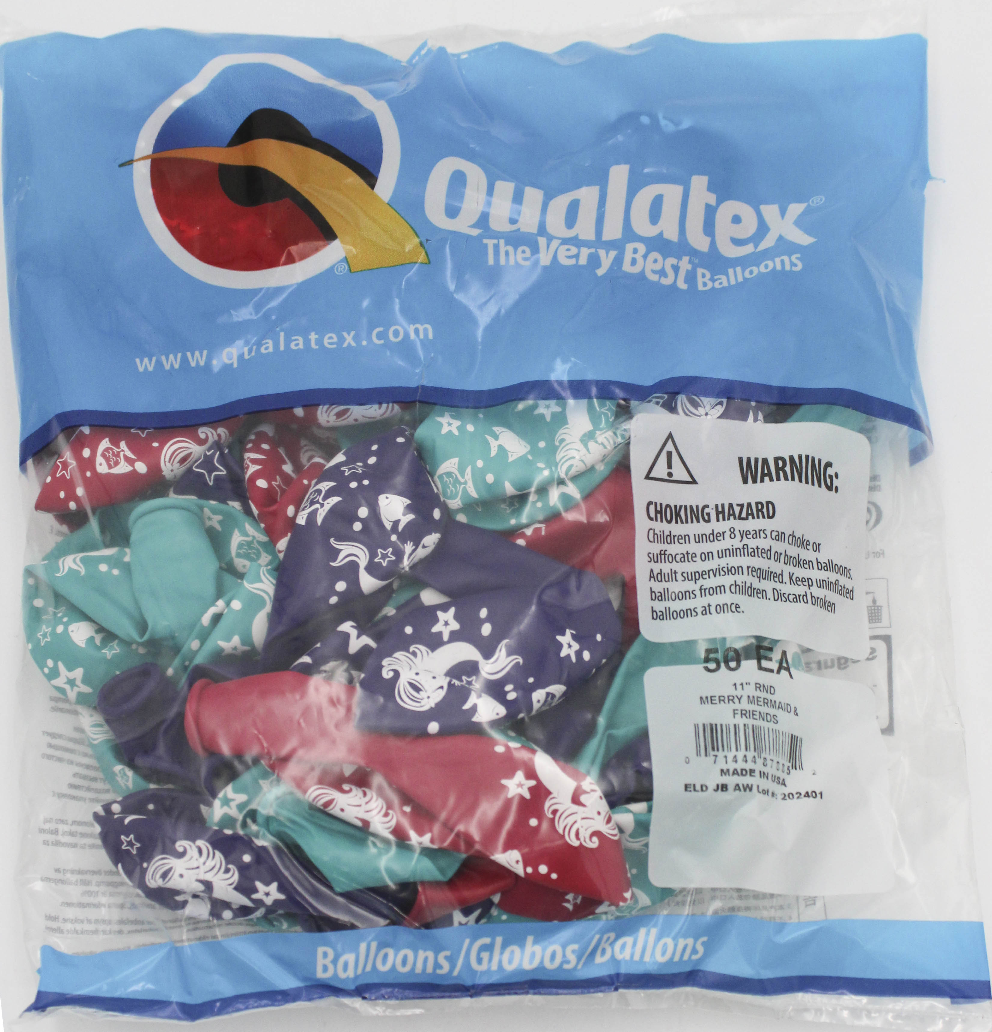 QX 11" Round Latex Balloons Merry Mermaid & Friends 50ct