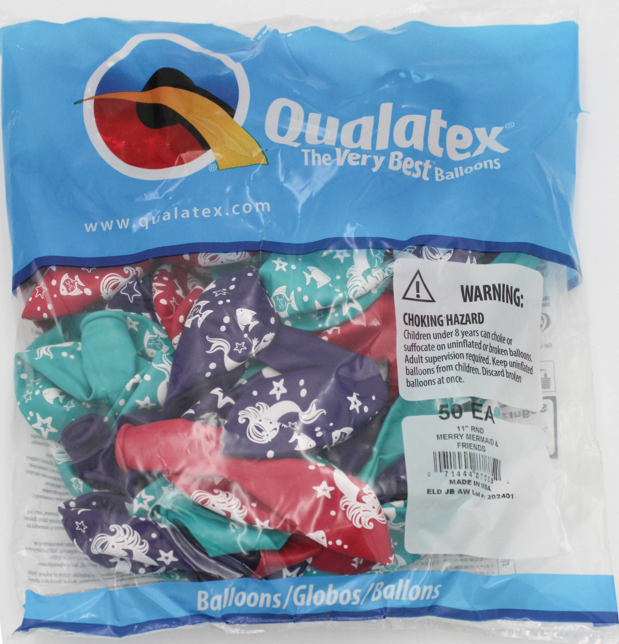 11" ROUND QX LATEX BALLOON AST 50CT MERRY MERMAID & FRIENDS
