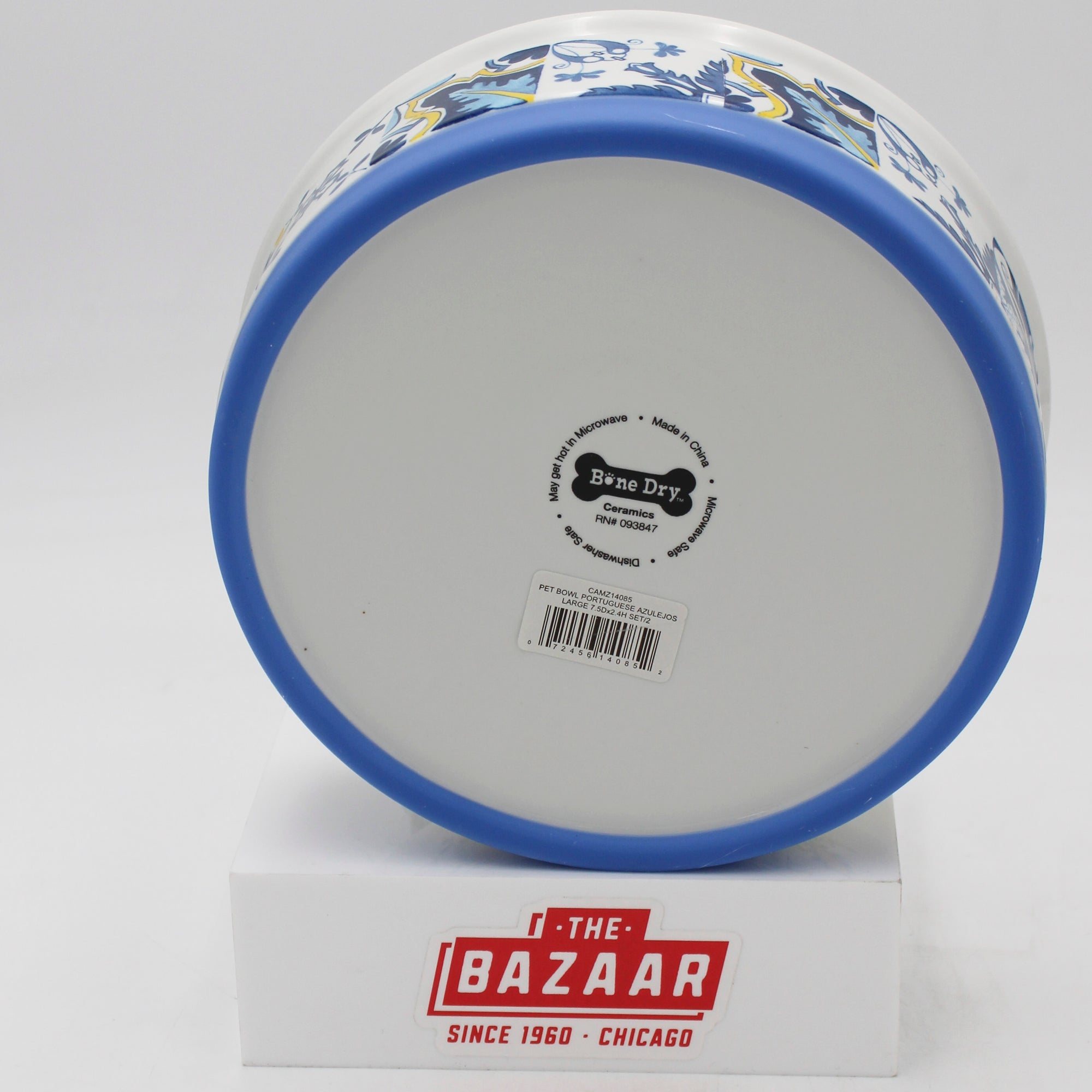 CERAMIC PET BOWL - PORTUGUESE AZULEJOS LARGE 7.5Dx2.4H