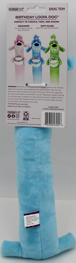 MULTIPET LOOFA BIRTHDAY BLUE DOG TOY - 12"