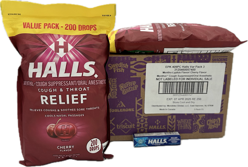 HALLS RELIEF 2PACK 200CT BAGS COUGH DROPS CHERRY BNS1/9CT DROPS MENTHOL LYPTUS EXP 4/07/25