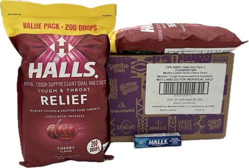 HALLS RELIEF 2PACK 200CT BAGS COUGH DROPS CHERRY BNS1/9CT DROPS MENTHOL LYPTUS BEST BY 4/07/25