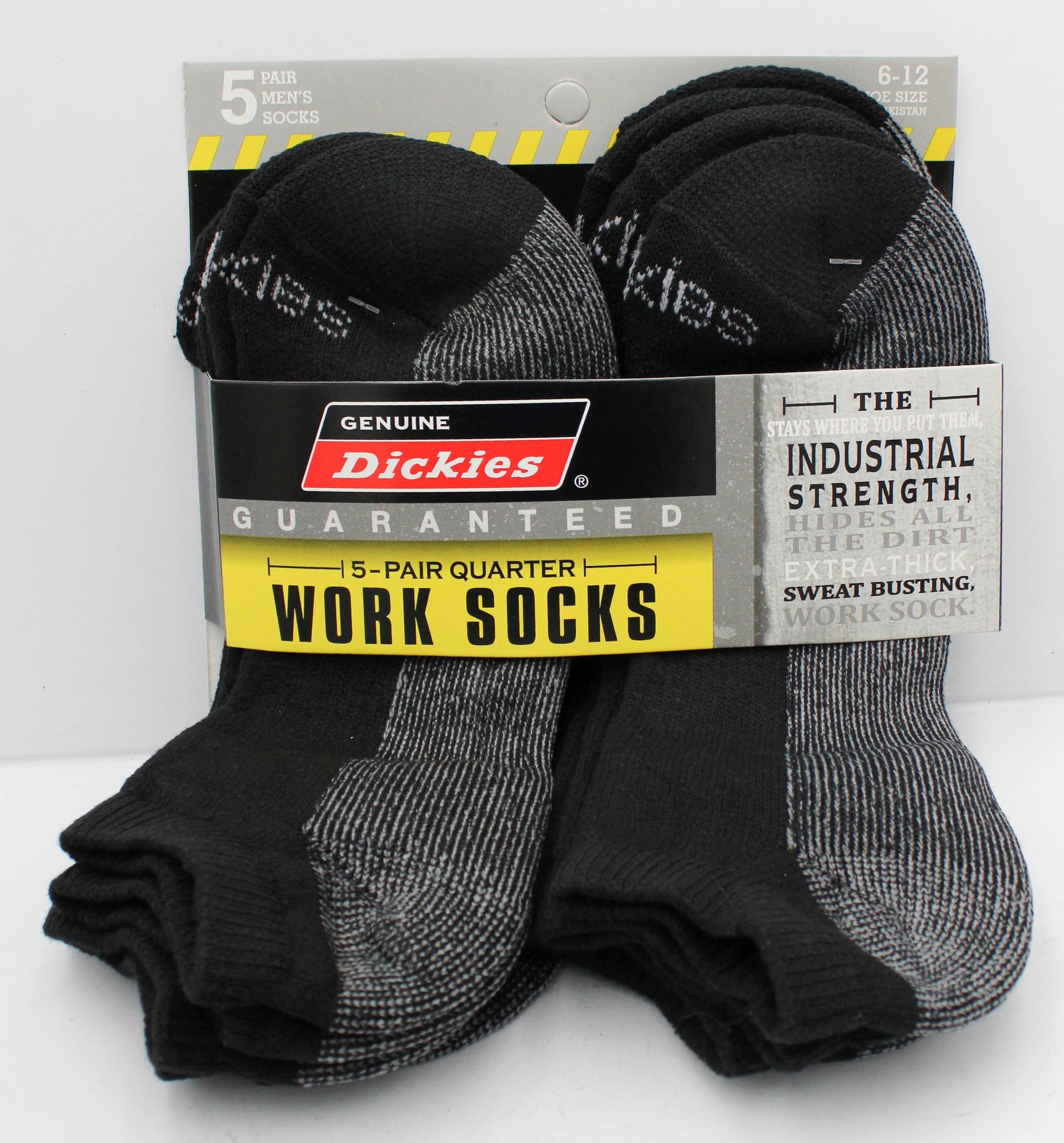 DICKIES MEN QUARTER SOCKS 5PK - BLACK/GRAY (SHOE SIZE 6-12) NI