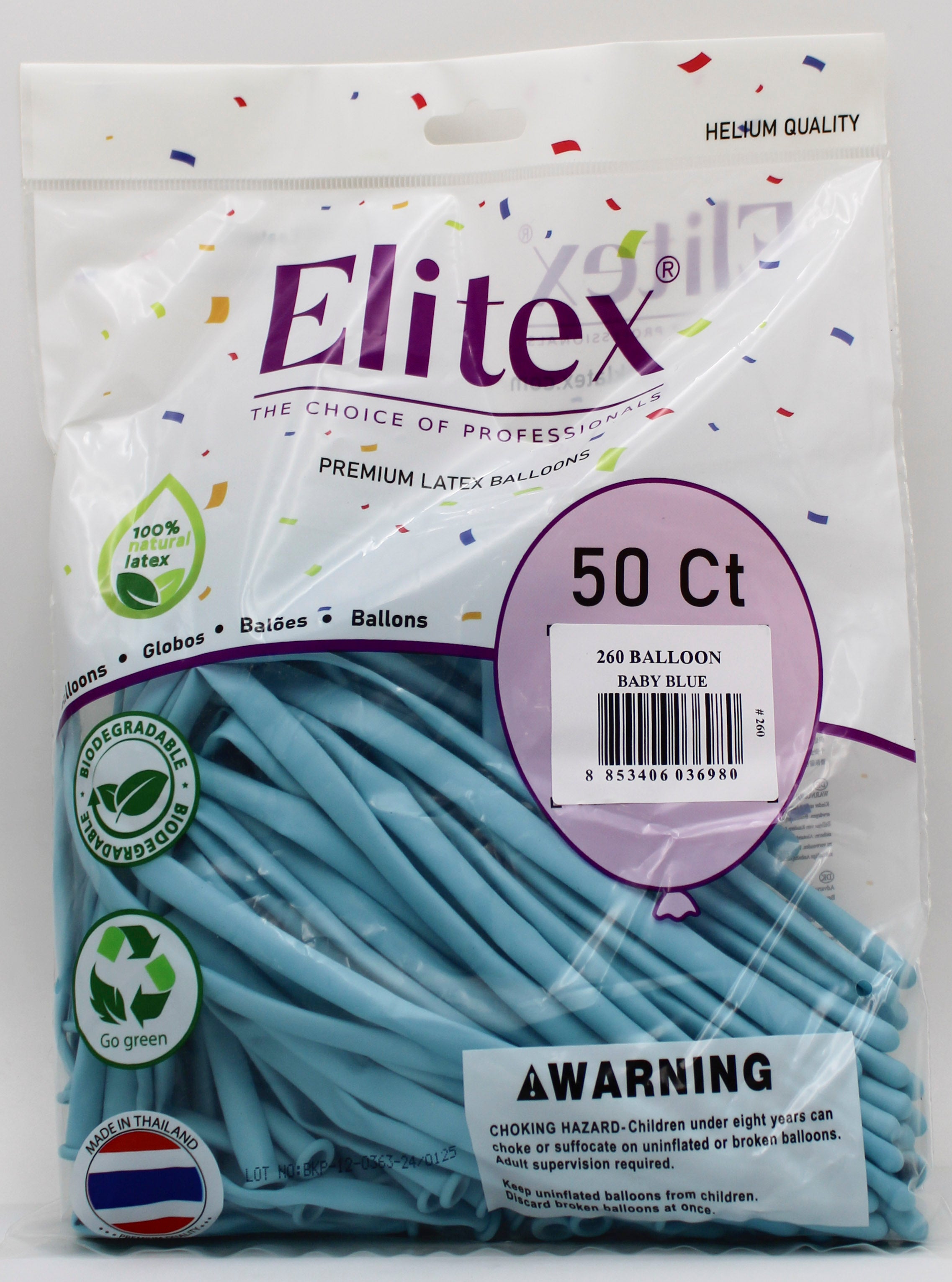 ELITEX 260" PASTEL BABY BLUE MODELLING BALLOON, 50 PACK