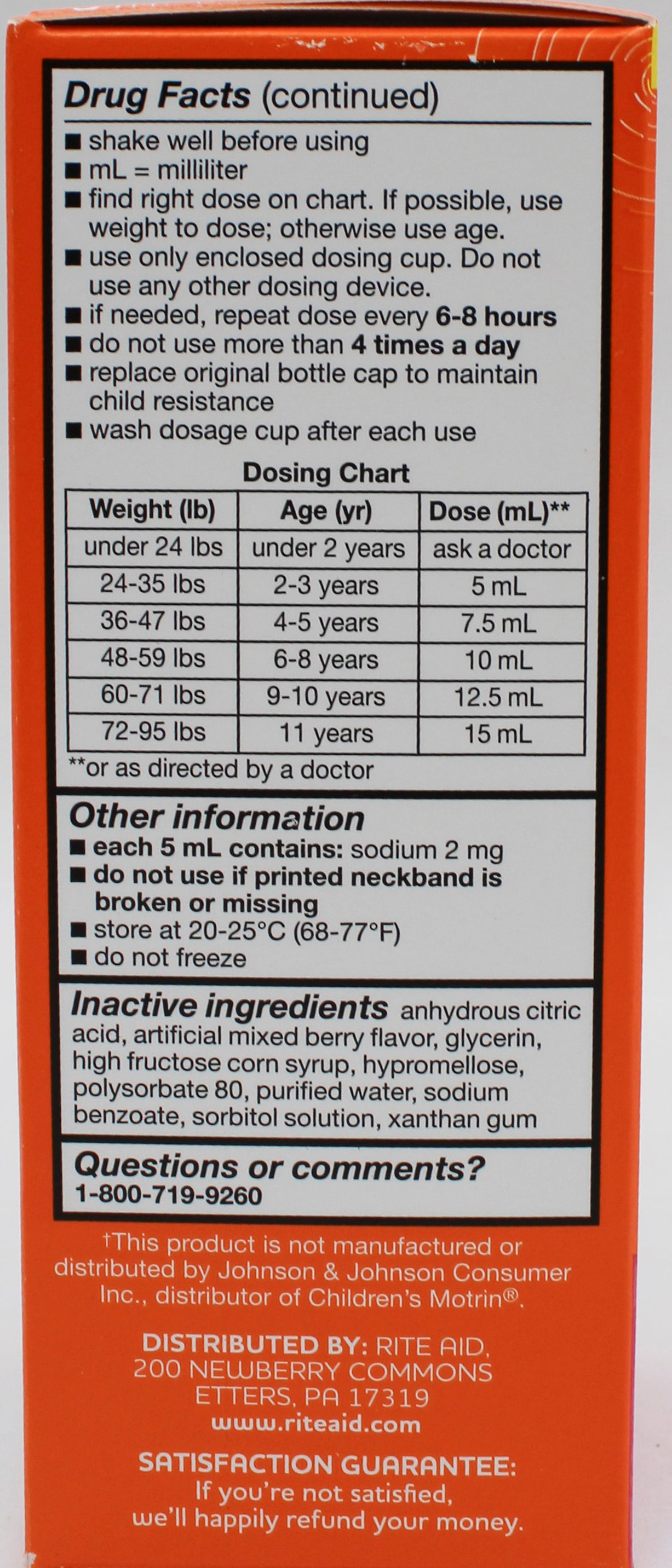 RITE AID CHILDREN'S IBUPROFEN PAIN RELIEVER BERRY 4oz EXP 12/31/2026 COMPARES TO Motrin