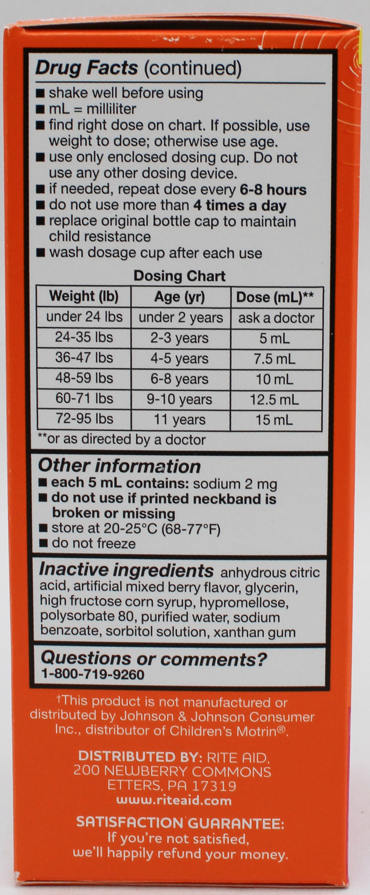 RITE AID CHILDREN'S IBUPROFEN PAIN RELIEVER BERRY 4oz EXP 12/31/2026 COMPARES TO Motrin
