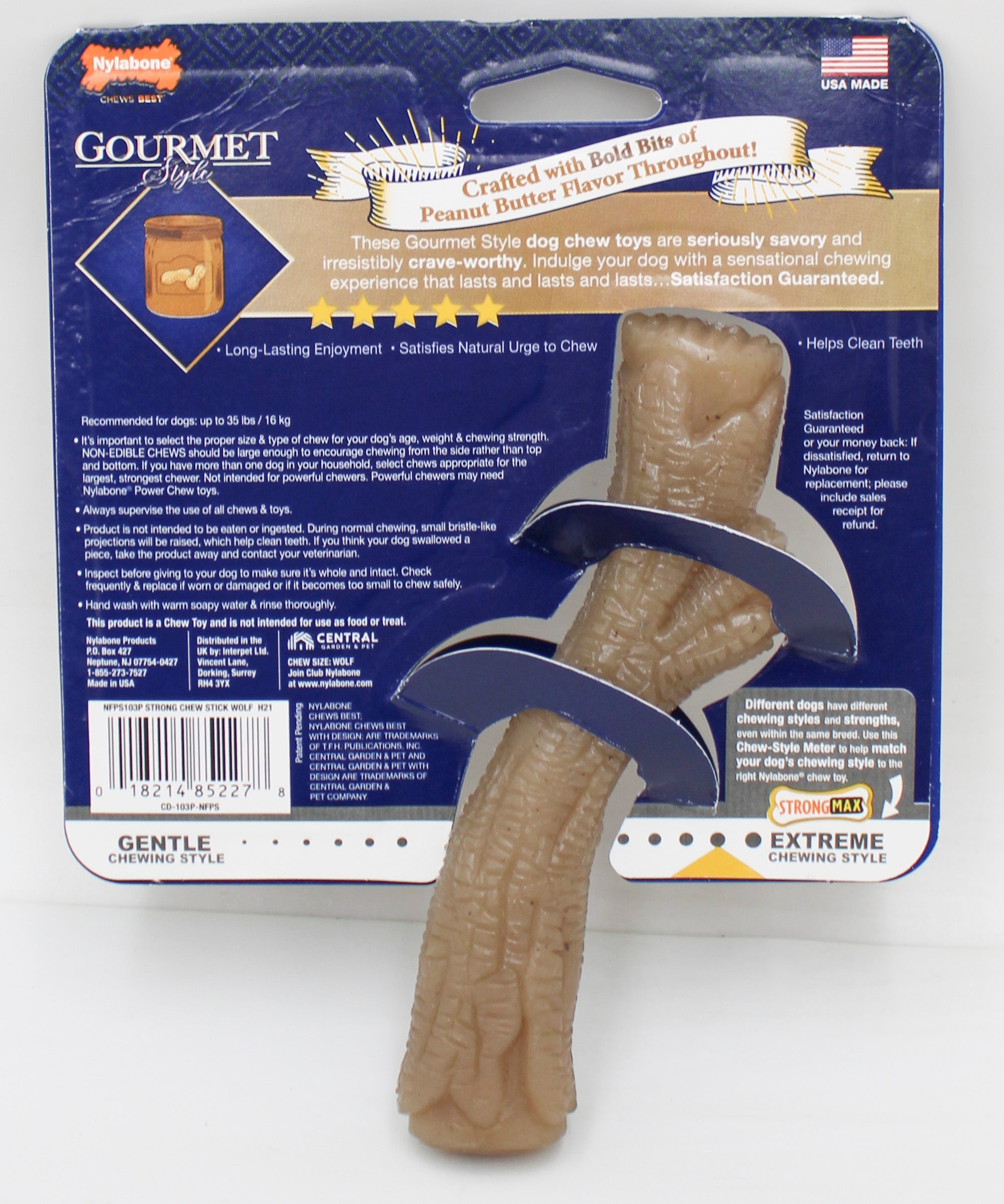 NYLABONE GOURMET STYLE STRONG CHEW STICK, PEANUT BUTTER SZ WOLF