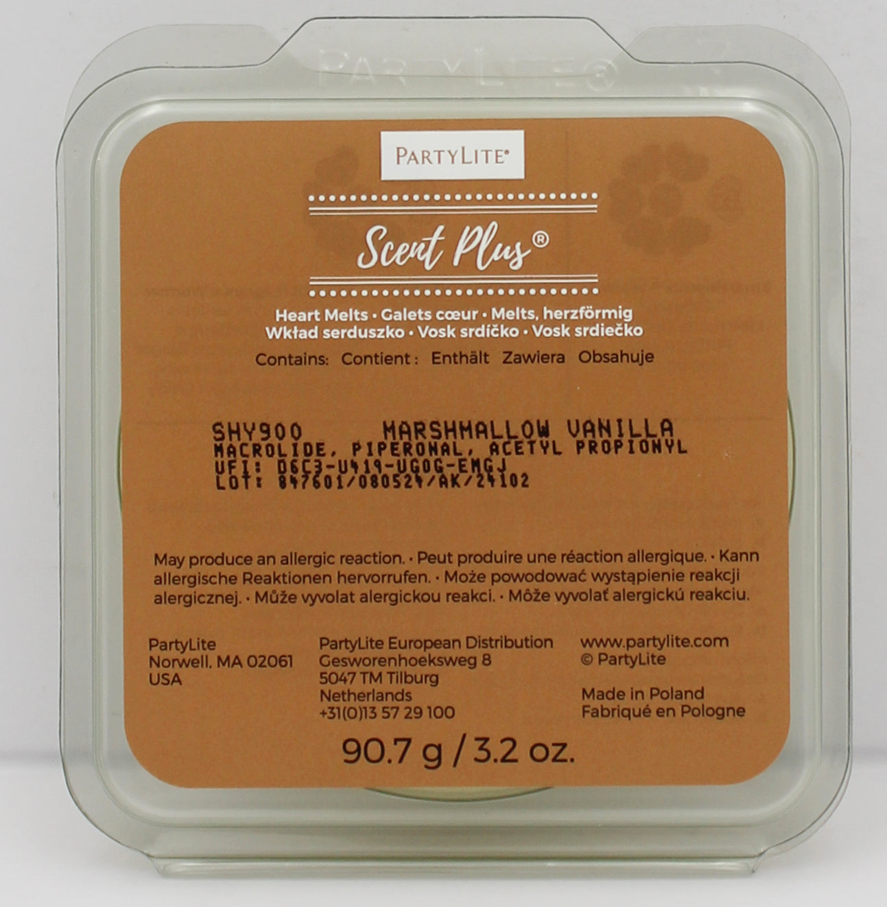 PARTYLITE MARSHMALLOW VANILLA SCENT PLUS HEART MELTS 3.2oz