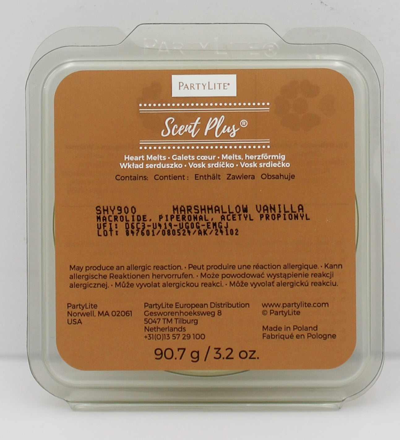 PARTYLITE MARSHMALLOW VANILLA SCENT PLUS HEART MELTS 3.2oz