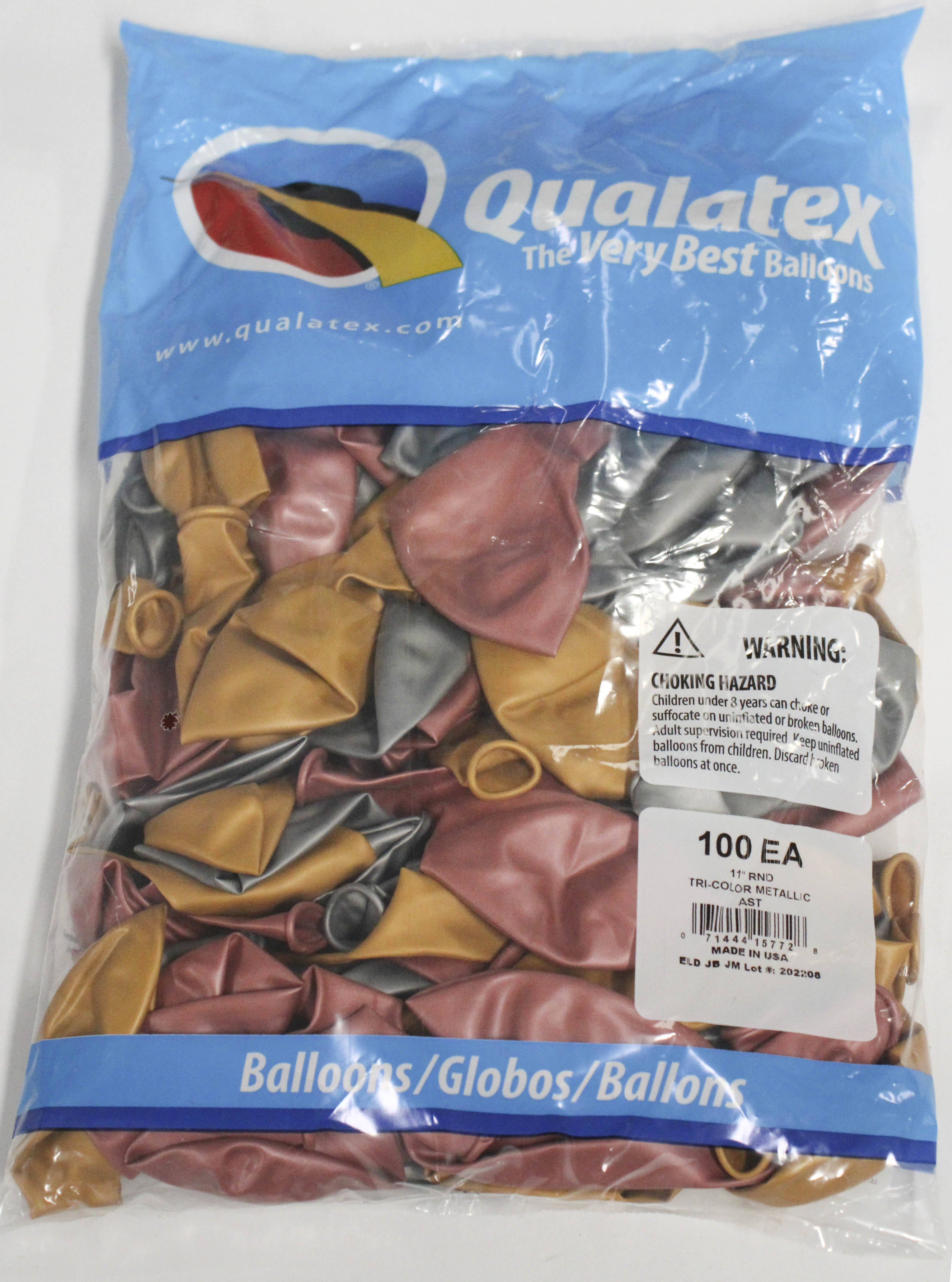QX 11" Round Latex Balloons Tri-Color Metallic 100ct Wholesale