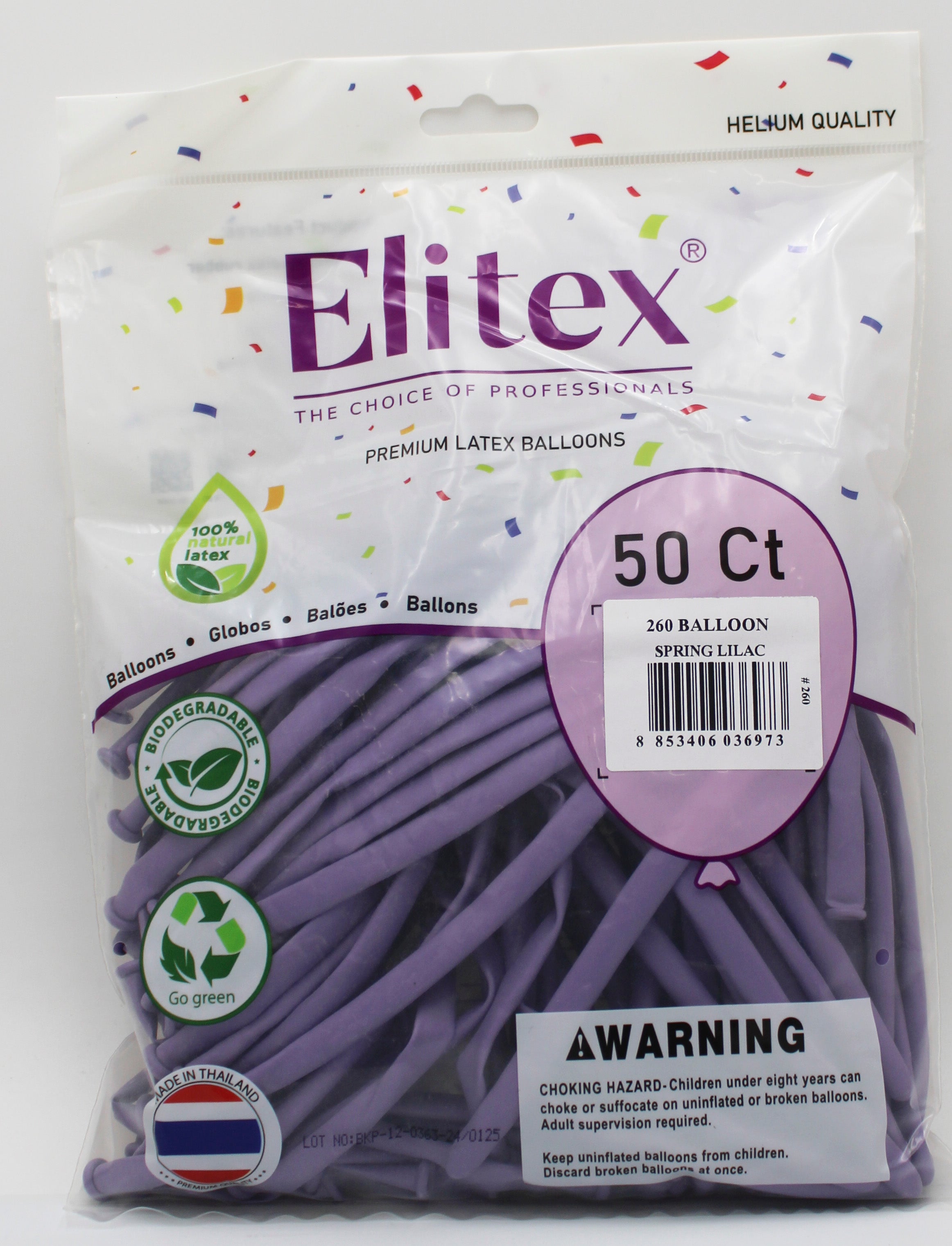 ELITEX 260" PASTEL SPRING LILAC MODELLING BALLOON, 50 PACK