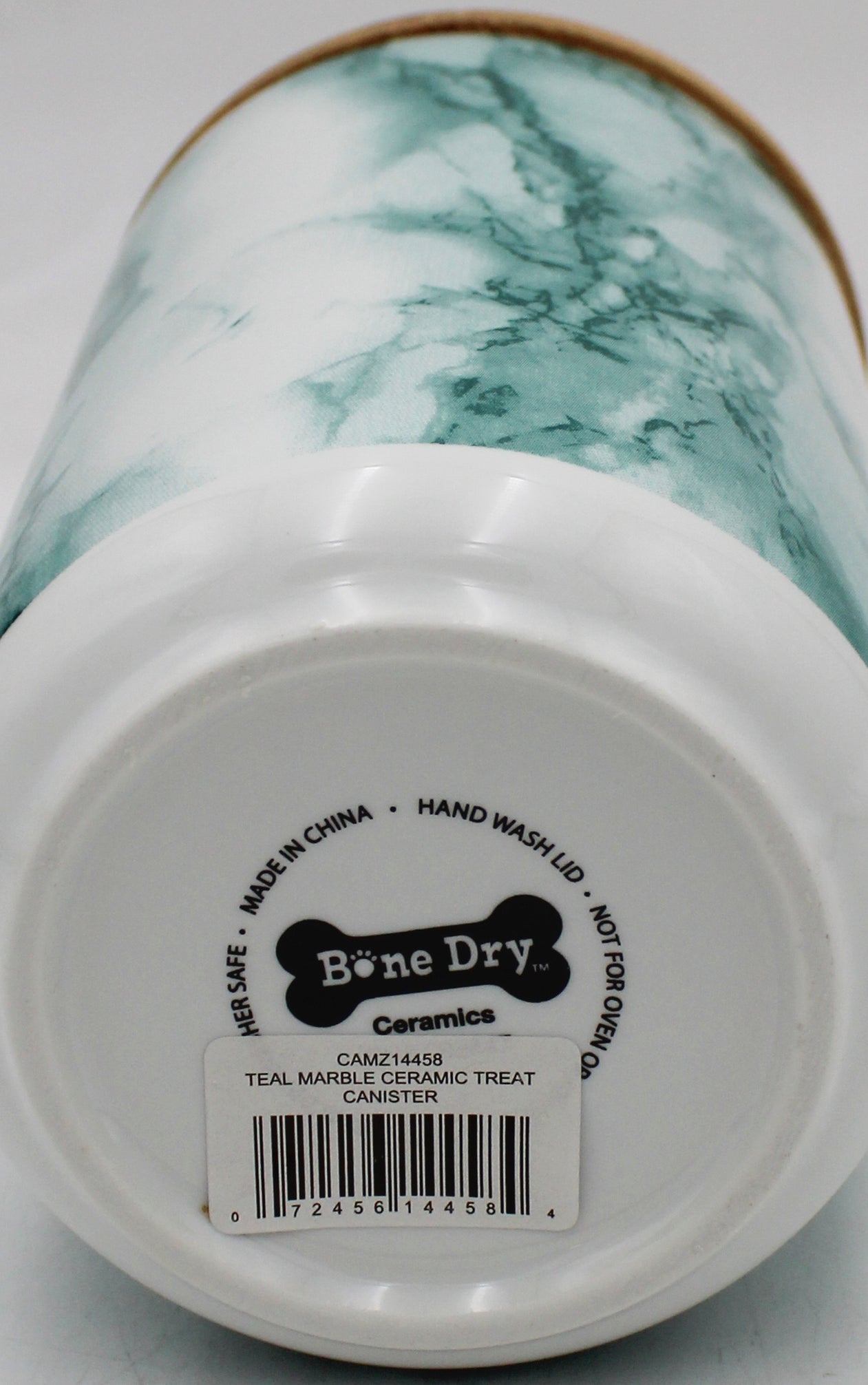 CERAMIC TREAT CANISTER 4" x 6.5" - TEAL MARBLE