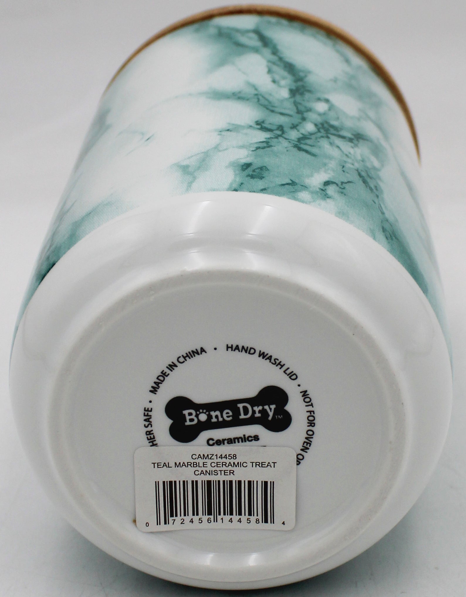 CERAMIC TREAT CANISTER 4" x 6.5" - TEAL MARBLE
